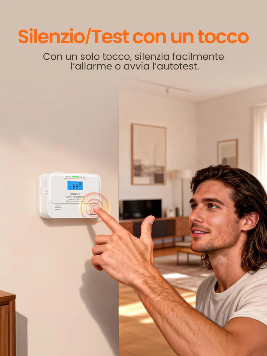 Heiman Rilevatore di Monossido di Carbonio, durata della batteria di 10 anni, Rilevatore CO per la casa con display LCD digitale, allarme CO certificato BSI, norma EN 50291