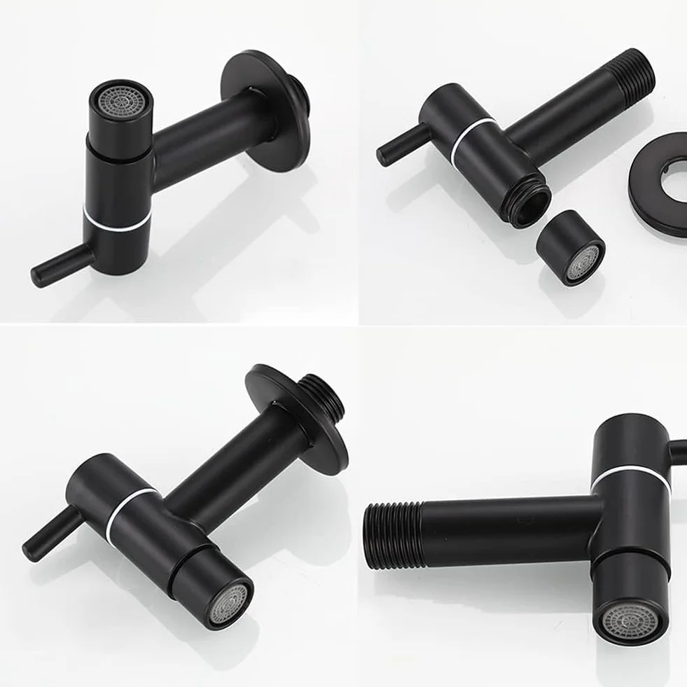 Rubinetto in Acciaio Inossidabile Nero, Montaggio a Parete, Freddo per Bagno, Acqua Risparmiata, per Bagni, Lavabi, Lavanderie, Cucine e Giardini
