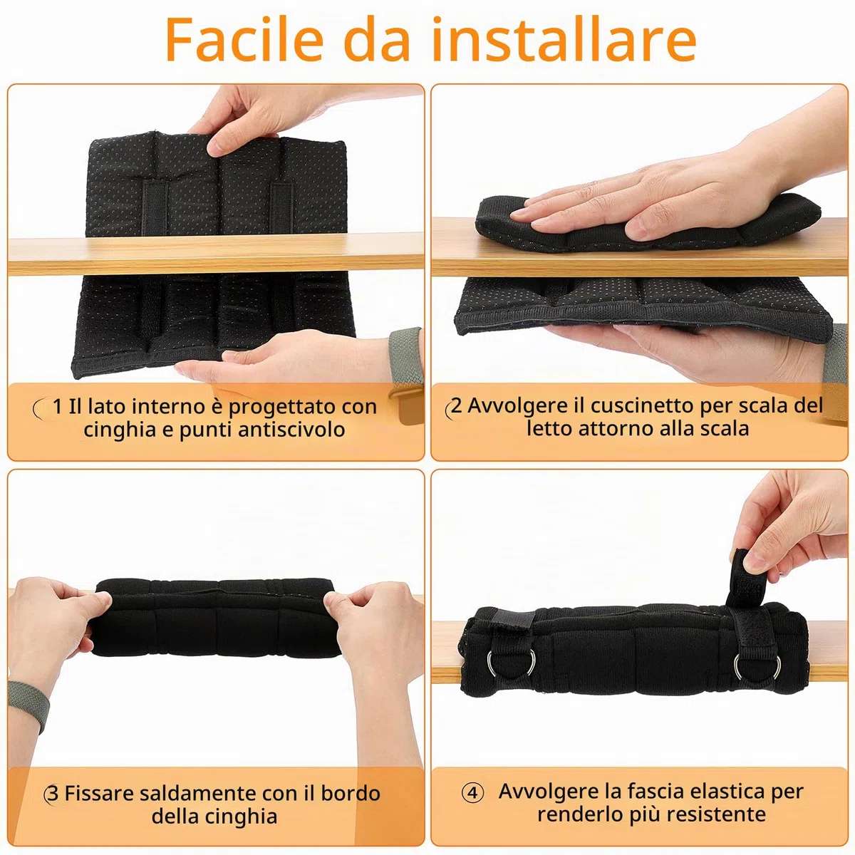 BTSKY Aste per letti a castello con 10 chiusure in velcro regolabili - imbottitura in schiuma antiscivolo nera per scala, scala da arrampicata, scala per letti, scala telescopica, 5 pezzi