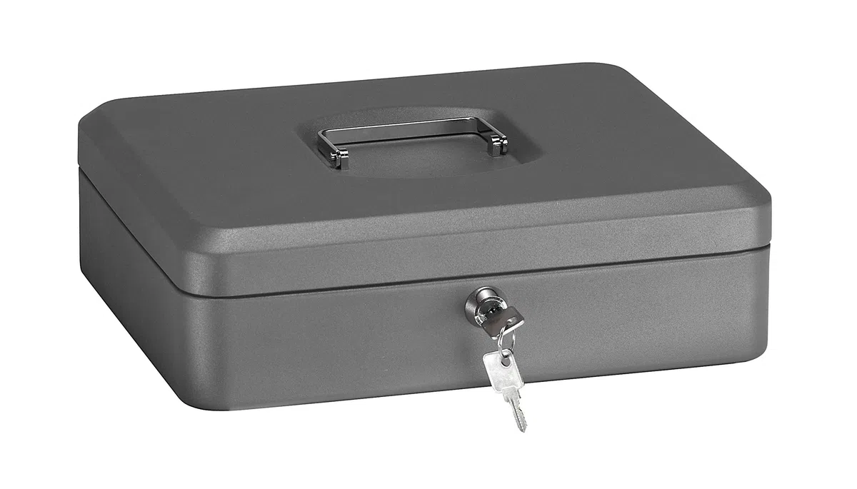 ARREGUI Elegant C9246 Cassetta di sicurezza con chiave per contare e trasportare denaro | Cassetta Portavalori in acciaio con vassoio Portamonete | Cassaforte portatile de 30 cm di larghezza | Grigio