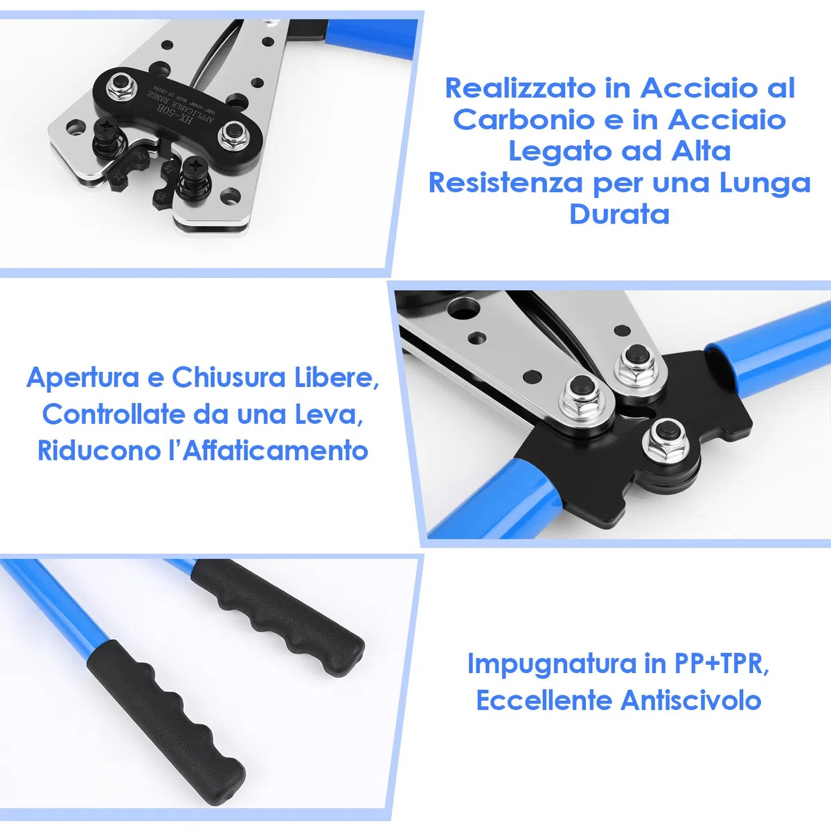 ZWOOS Pinza Crimpatrice Capicorda, Capicorda Elettrici a Crimpare da 6/10/16/25/35/50 mm², In Rame, Piegatore Resistente per Capicorda (Hx50b)