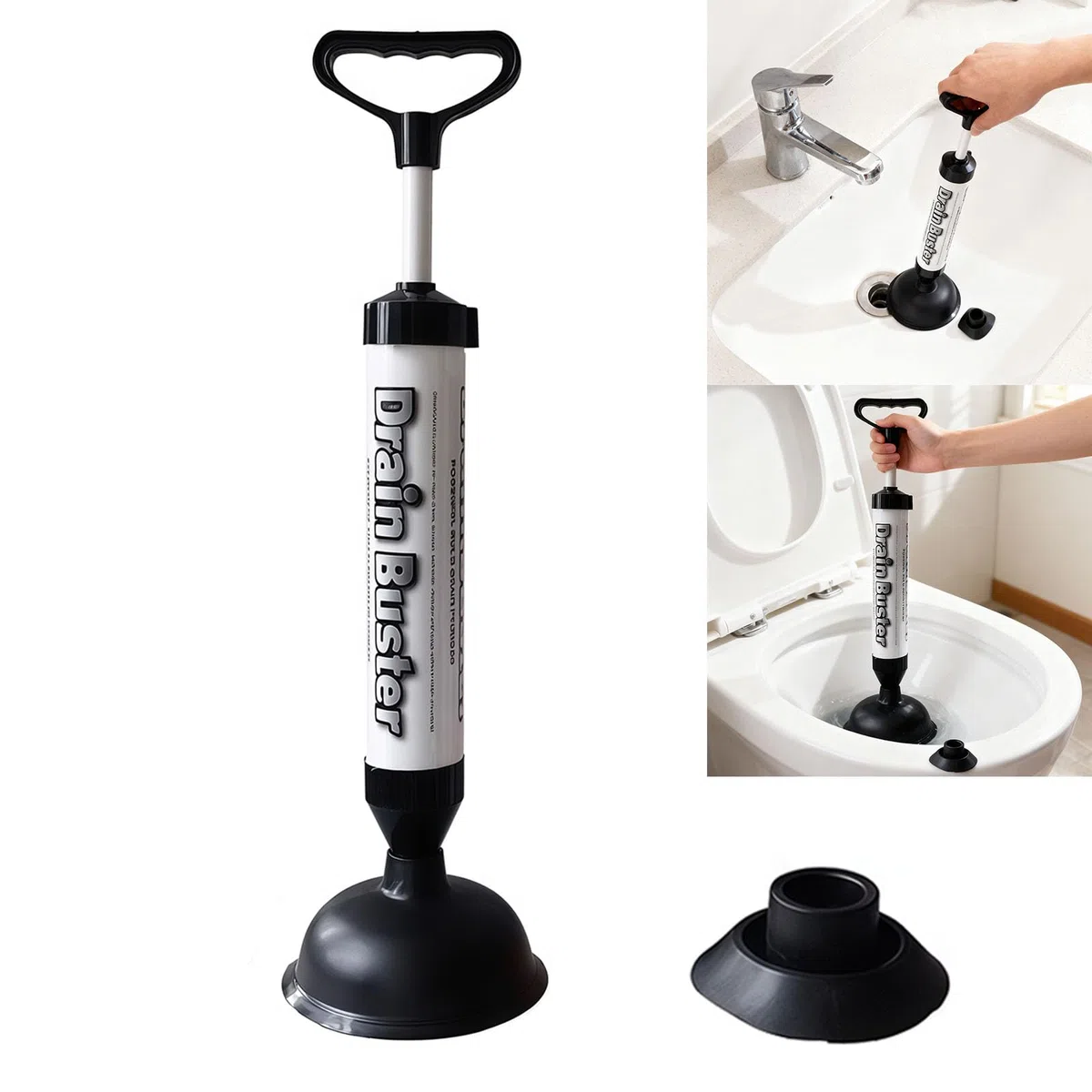 Sturalavandini e WC a Pressione con Ventosa, 2 Testine Intercambiabili, Pompa per Scarichi Forte, Adatta Lavello, Vasca e Doccia, Ergonomico Anti-Schizzi