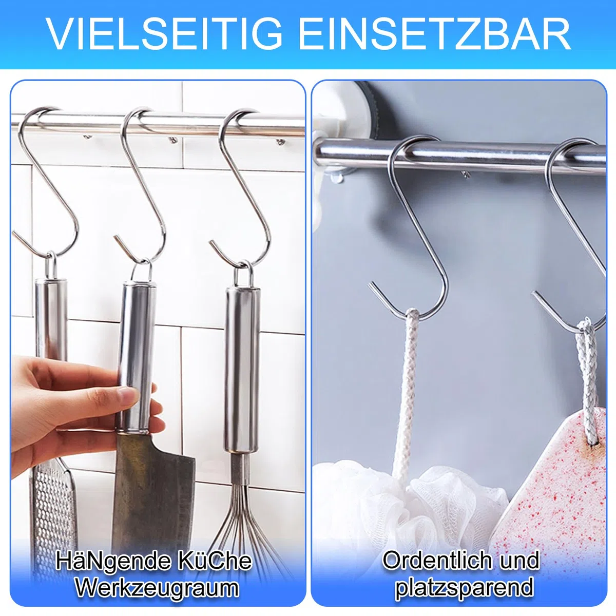 100 pezzi 7,1 cm Ganci a S in Acciaio Inox, Gancio Scorrevole per Rack, Gancio a S Resistente, per Cucina, Officina, Bagno, Giardino