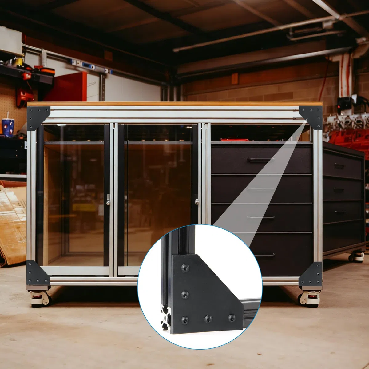 EXLECO 6Pcs Angolare Alluminio Nero, Profilo Alluminio 20x20 Staffe a L di Collegamento Squadrette, con Dadi Chiave Inglese per 6mm Allum Profilo