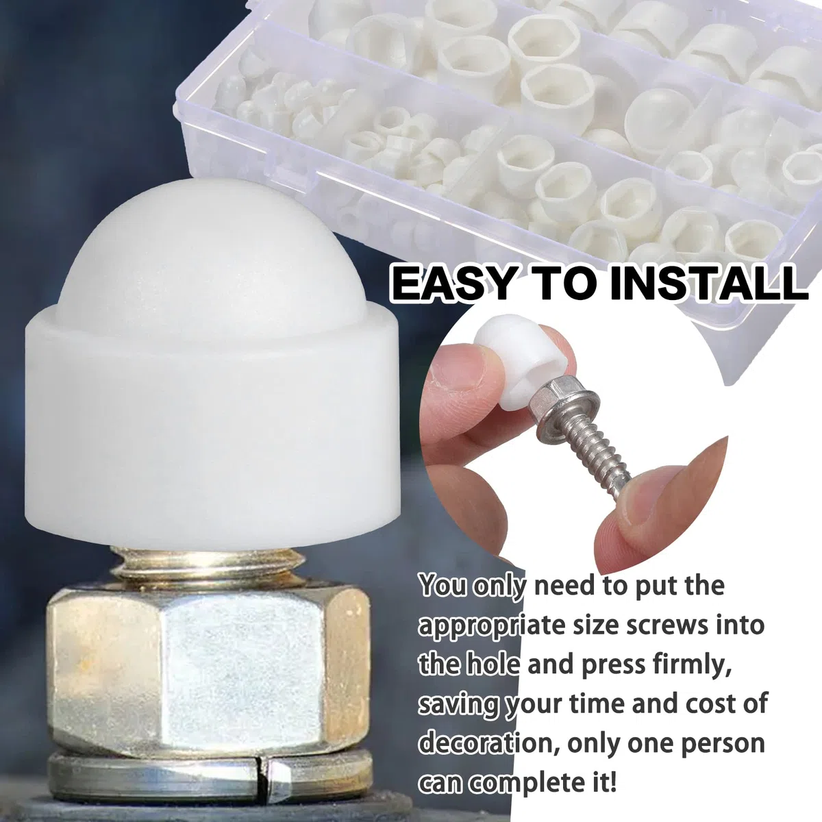 Gueenky 160 Pezzi Cappuccio Copri Dado M4 M5 M6 M8 M10 M12, Tappi Copri Viti Bianco Copri Bulloni Cappucci di Protezione Dado a Cupola Coperchi per Bulloni Dadi Viti, Nylon
