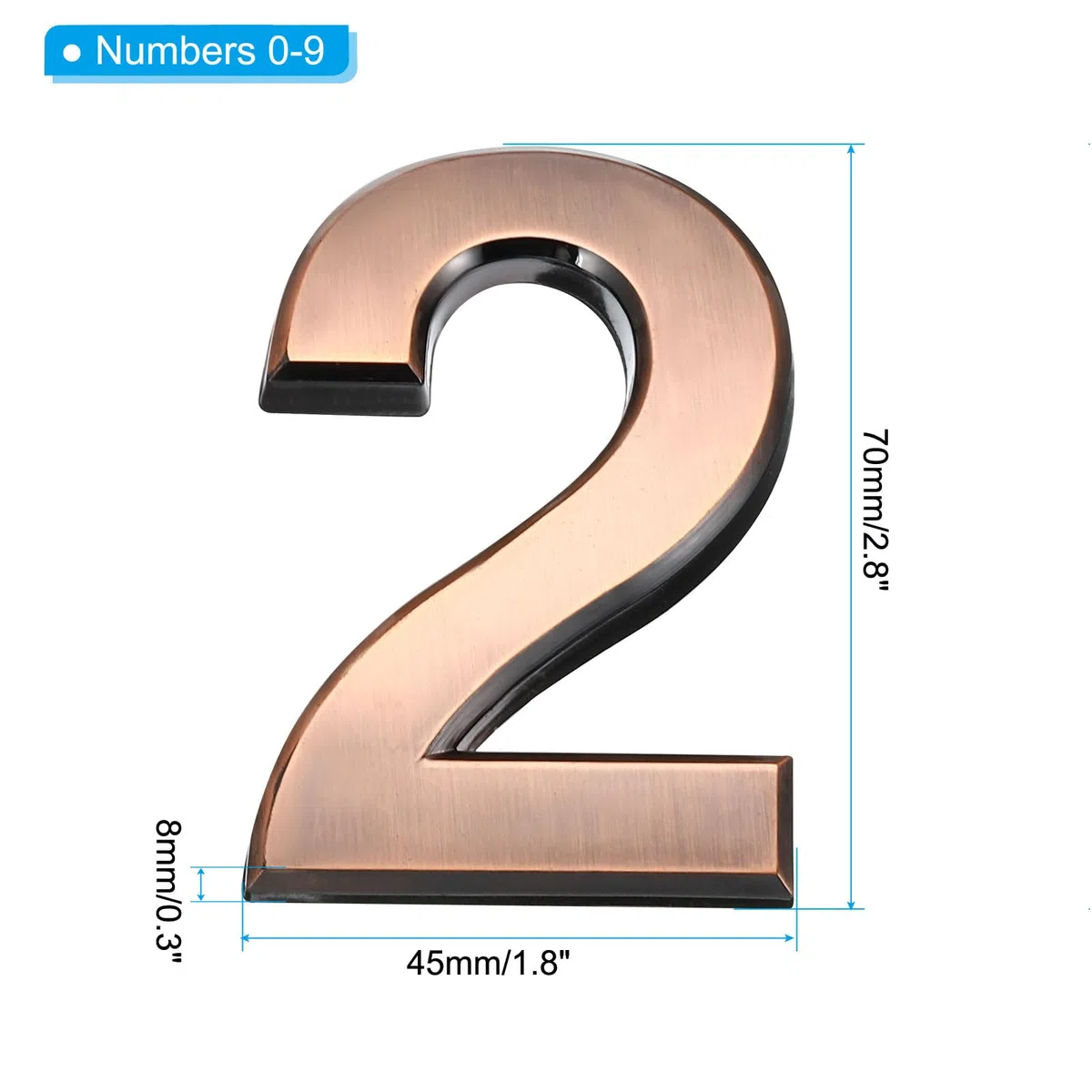 PATIKIL Numeri Civici 3D Cassetta Postale Numeri 0-9 per Esterno 10pz Porta Indirizzo Numeri Lettera Autoadesivi Largo per Casa Appartamento Ufficio Hotel Camera Posta Segno Bronzo