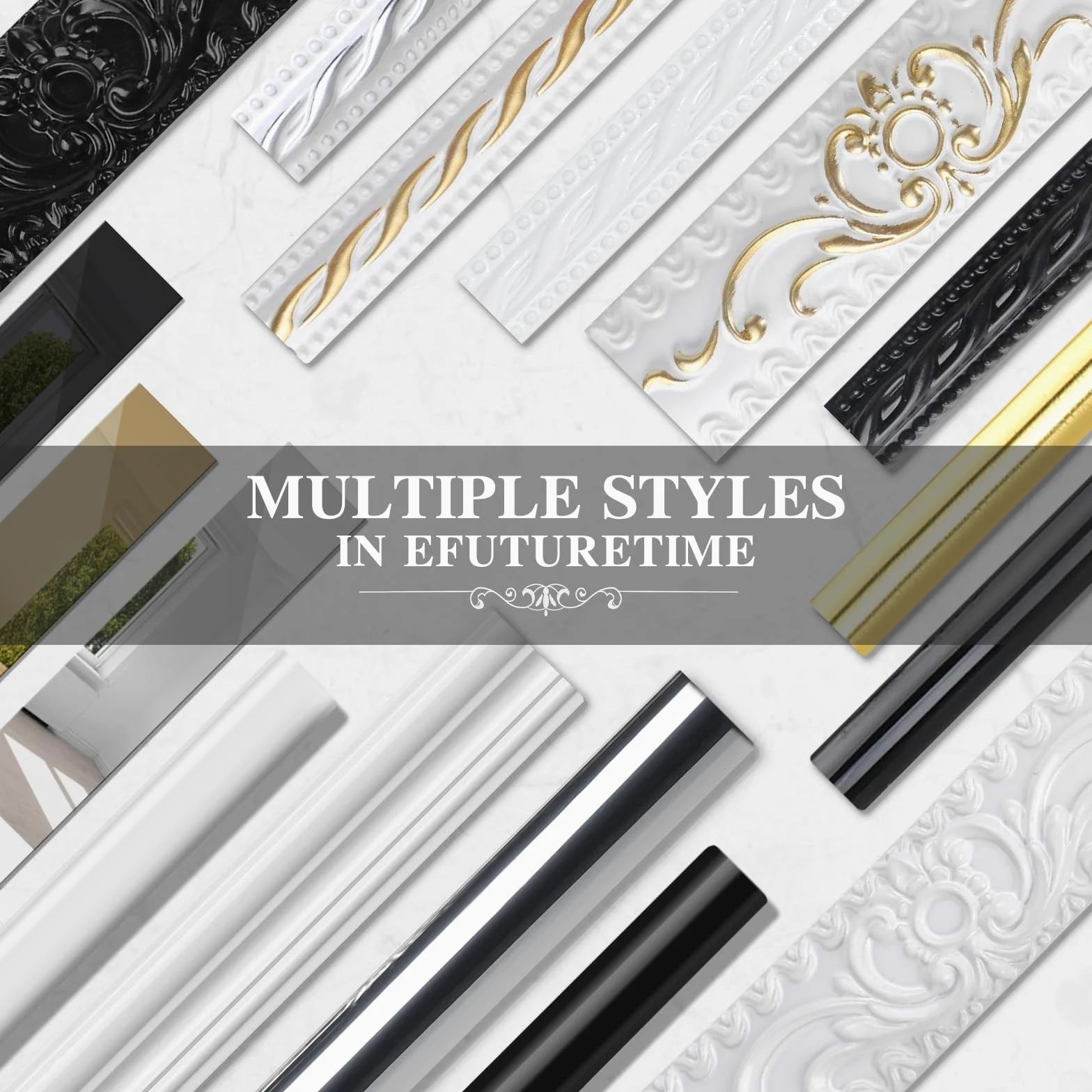 EFUTURETIME 5 Metri Modanatura Adesiva per Pareti, Larghezza 32 mm Modanature in PVC Decorative Flessibile per DIY Specchi Porta Armadi, Bianco, Modello YT155