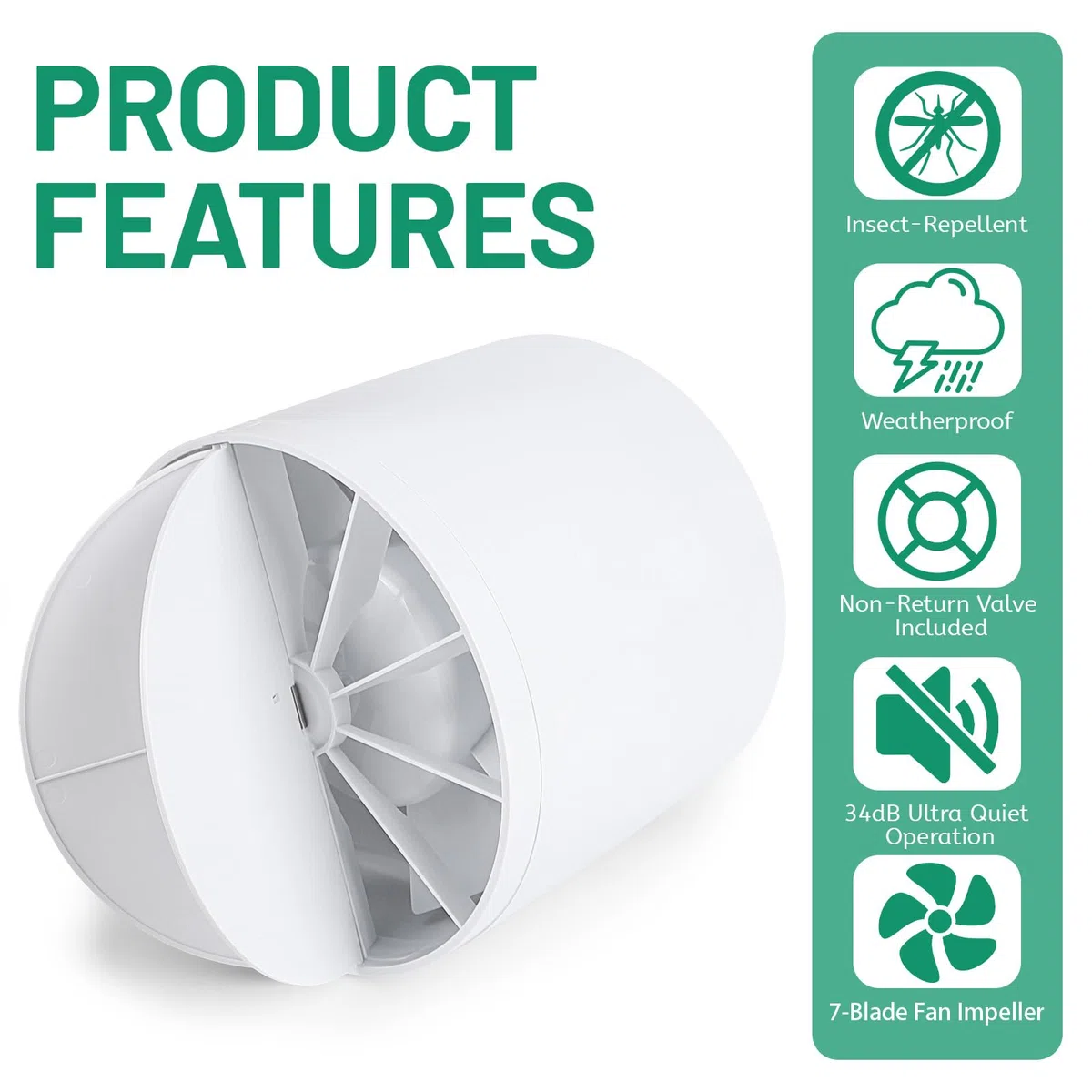 lalago Ventilatore da Condotto Aspiratore 100mm, Estrattore Aria 130m³/h 34dB Silenzioso, Aspiratore da Bagno, Estrattore D'aria per WC, Cucina, Ufficio,Tenda, Serra,Garage