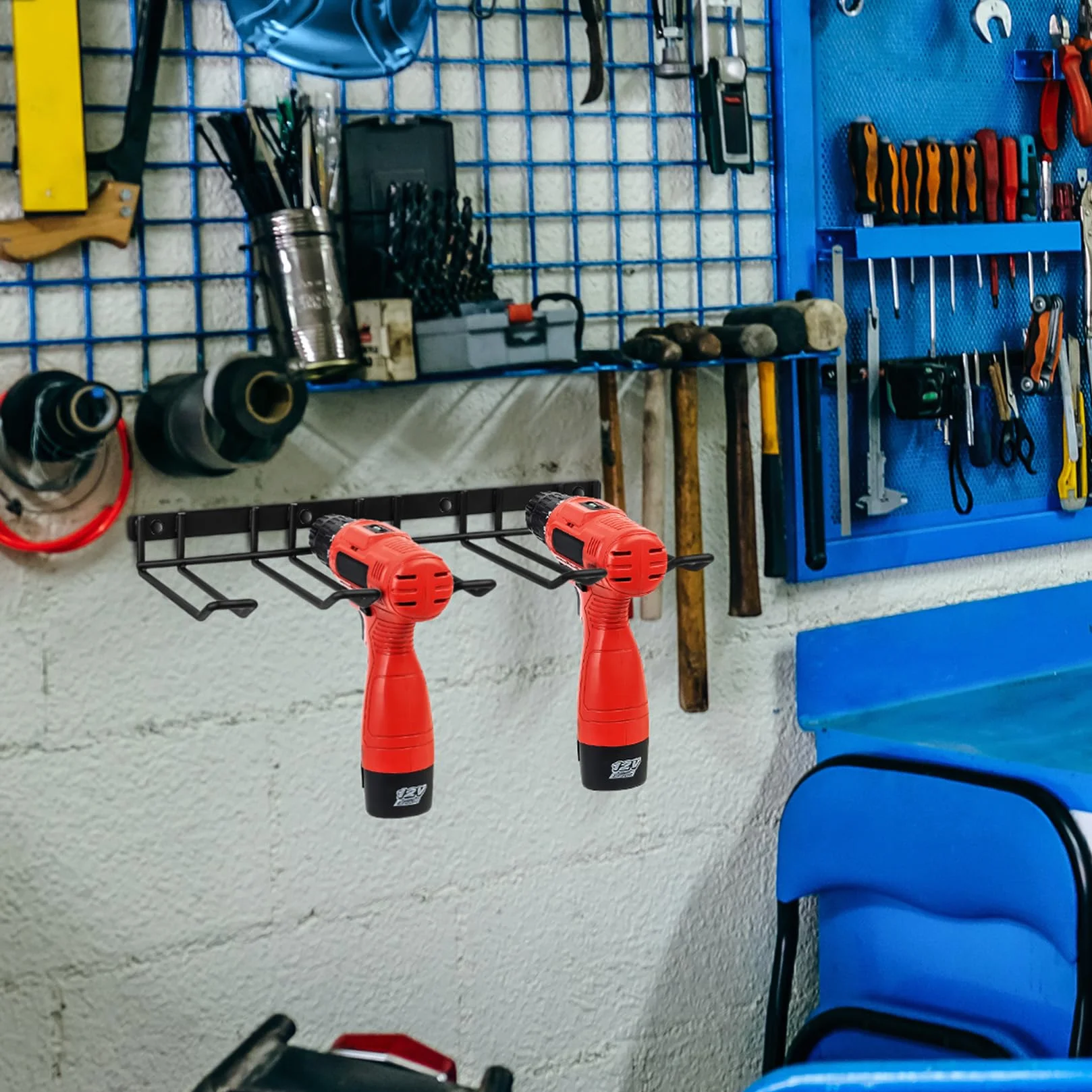 Organizer per Attrezzi da Garage, Supporto per Trapano Cacciaviti da Parete, Organizer per Utensili Elettrici, Appendi Attrezzi da Parete, Porta Cacciaviti da Parete Attrezzata Officina (Nero)