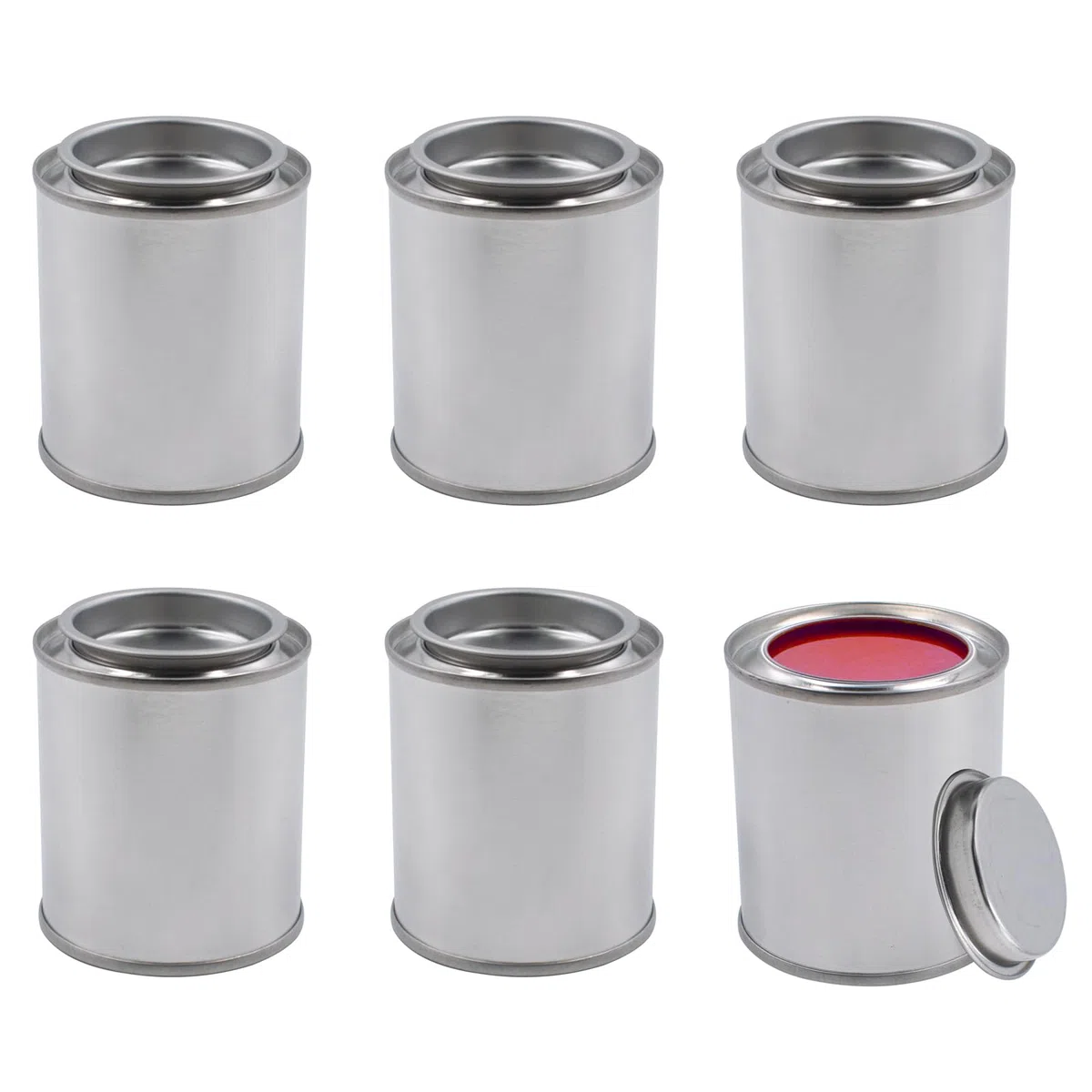 6 barattoli di vernice in metallo con coperchi (1/4 di pinta), secchi vuoti di vernice sfoderati, 1/2 tazza, lattine di vernice vuote in metallo con coperchi, mini barattoli di vernice per arti e