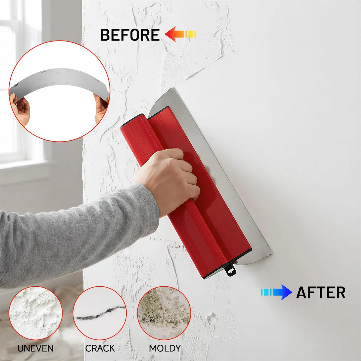 Spatola da 40 cm, con rullo di stucco, 23 cm, rullo per stucchi, lama in acciaio inox, spatola + rullo di rivestimento, strumento per grandi aree di lavoro, decorazione da parete