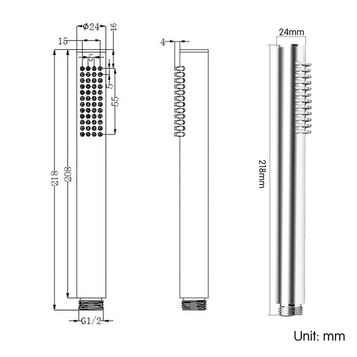 Soffione Doccia Risparmio Idrico Rotondo Manopola Doccia Alta Pressione Doccia a Mano Anticalcare 24x218 mm,1 Getti