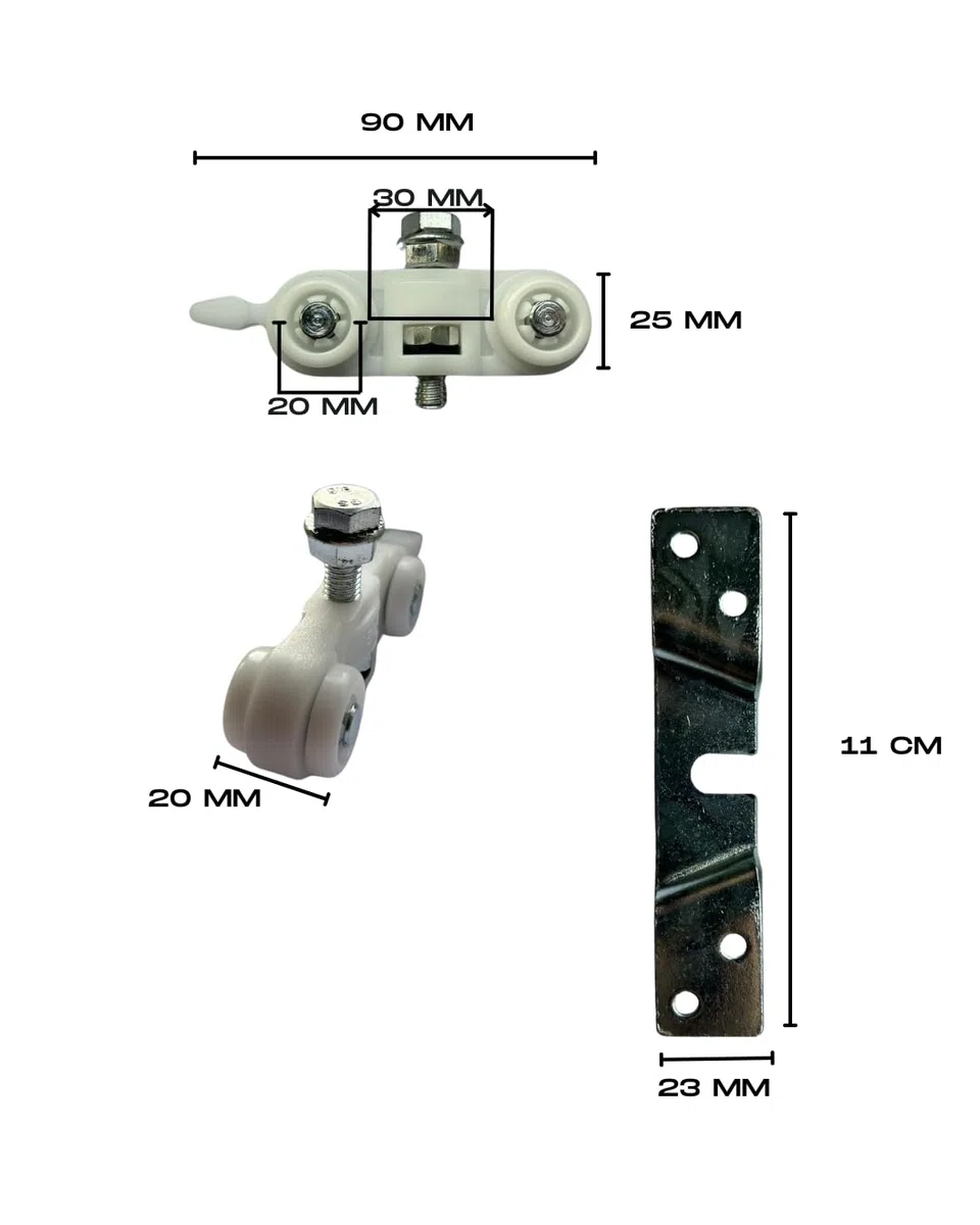 KIT per Porta Scorrevole Senza Binario - Comprende 2 Carrelli di Scorrimento, 2 Fermi Superiori, 2 Staffe di Fissaggio su Pannello - Disponibile in 2 Portate: 40kg e 80kg (Portata 80 KG)