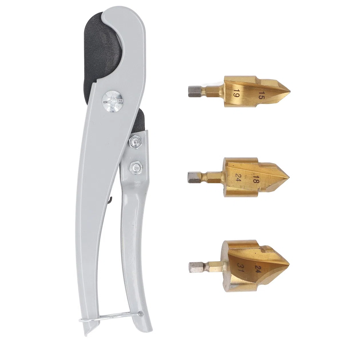 Kit 3 Pezzi Frese Svasatrici PPR per Tubi Idraulici in Plastica con Tagliatubi Rapido – Punte a Scalino 1531mm per Riparazione e Allargamento