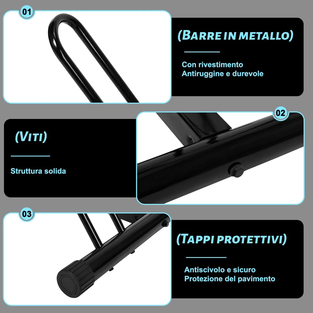 WOLTU Portabici per 2 Biciclette, Portabici da Terra, per Pneumatici da 60 mm Max, in Metallo, Garage, Casa, Giardino, Nero