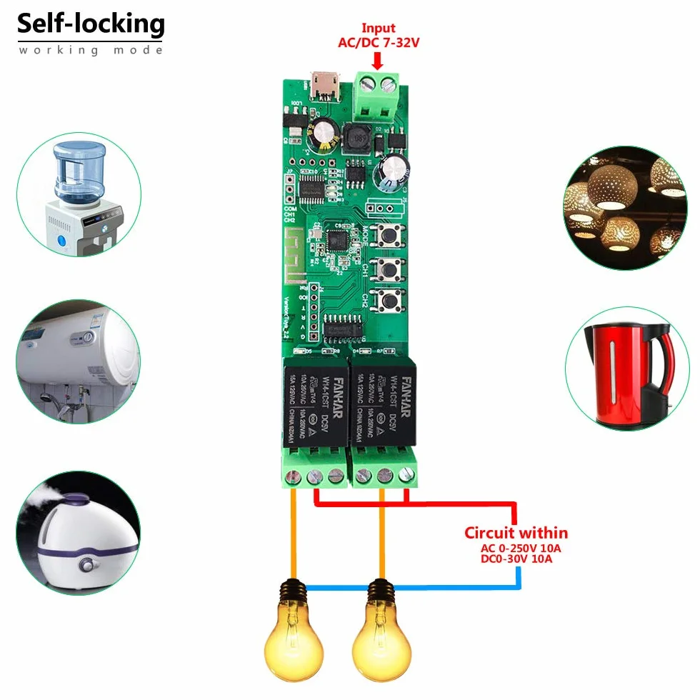 Modulo relè Smart Switch WiFi a 2 canali, TUYA/App Smart Life per telecomando Smart Home, tempo momentaneo regolabile, compatibile con Alexa/Google Assistant