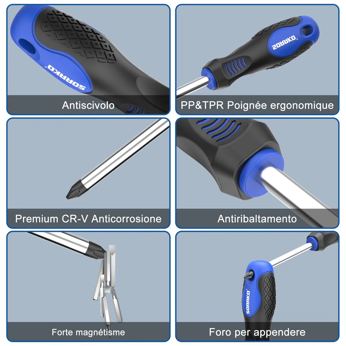 SORAKO Set Cacciaviti, Set di 40 Cacciaviti Magnetici con Cacciaviti a Testa Piatta e Phillips, Resistente Strumento di Cacciavite Manuale con Supporto di Archiviazione