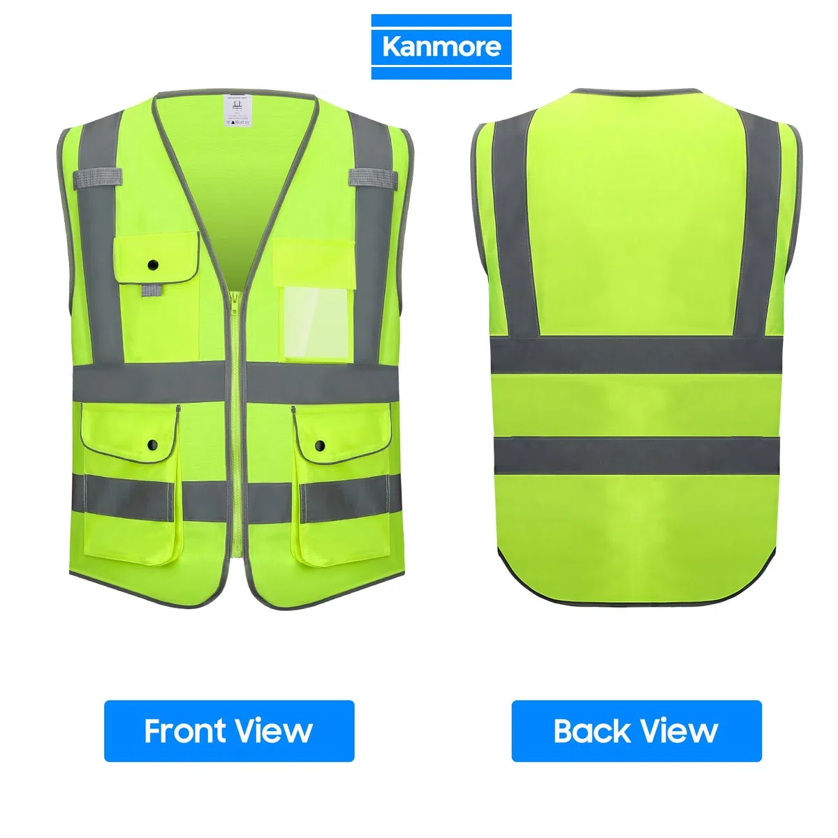 Gilet di sicurezza ad alta visibilità, arancione/giallo, EN ISO 20471, 7 tasche ad alta visibilità con bottoni automatici, riflettente e lavabile, per la sicurezza edile e personale