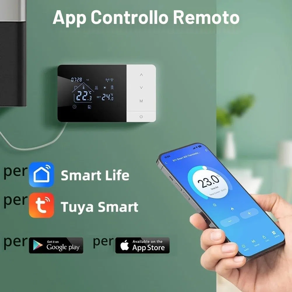 Termostato intelligente WiFi per riscaldamento e raffreddamento Tuya Alimentato a batteria Programmabile per Alexa Compatibile Controllo vocale App remota Pianificazione 7 giorni Rete 2.4G a doppia