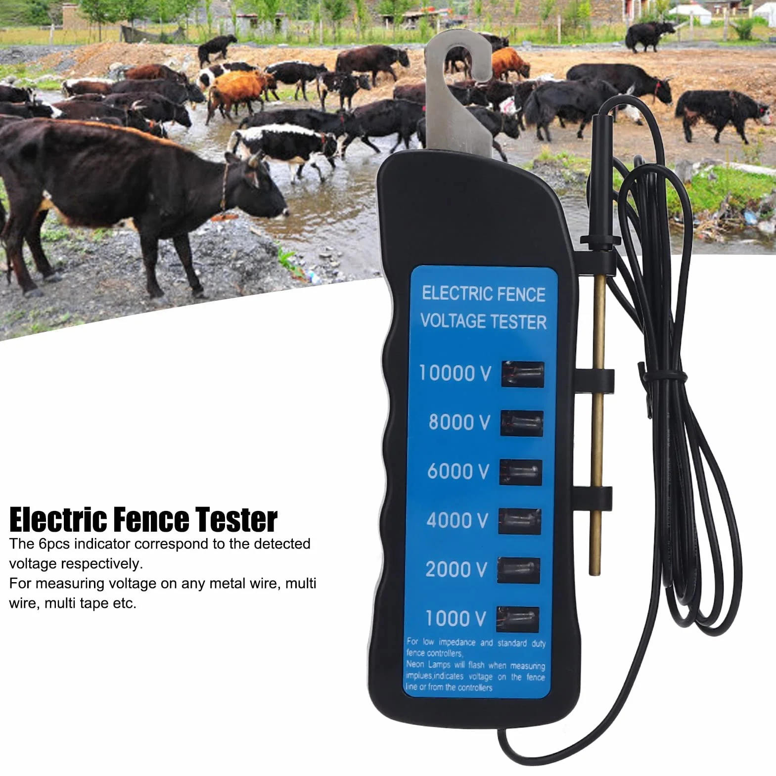 Rilevatore di Tensione per Recinzione Elettrica, 10000 V Tester per Recinzione Elettrica Tensione 6 Tester per Lampade Rilevatore di Tensione per Recinzione Tester per Recinzione Impermeabile