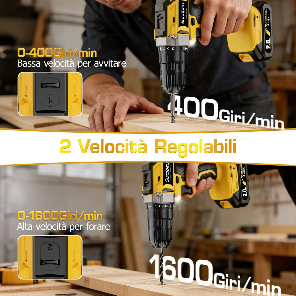 Avvitatore a Batteria 2000mAh - 21V Trapano Avvitatore Batteria 45Nm Max, Compatibile con Batteria Ma-kita 18V, 25+1 Coppia, 10mm Mandrino, Luce LED, 2 Velocita Avvitatore Elettrico, Fai da te