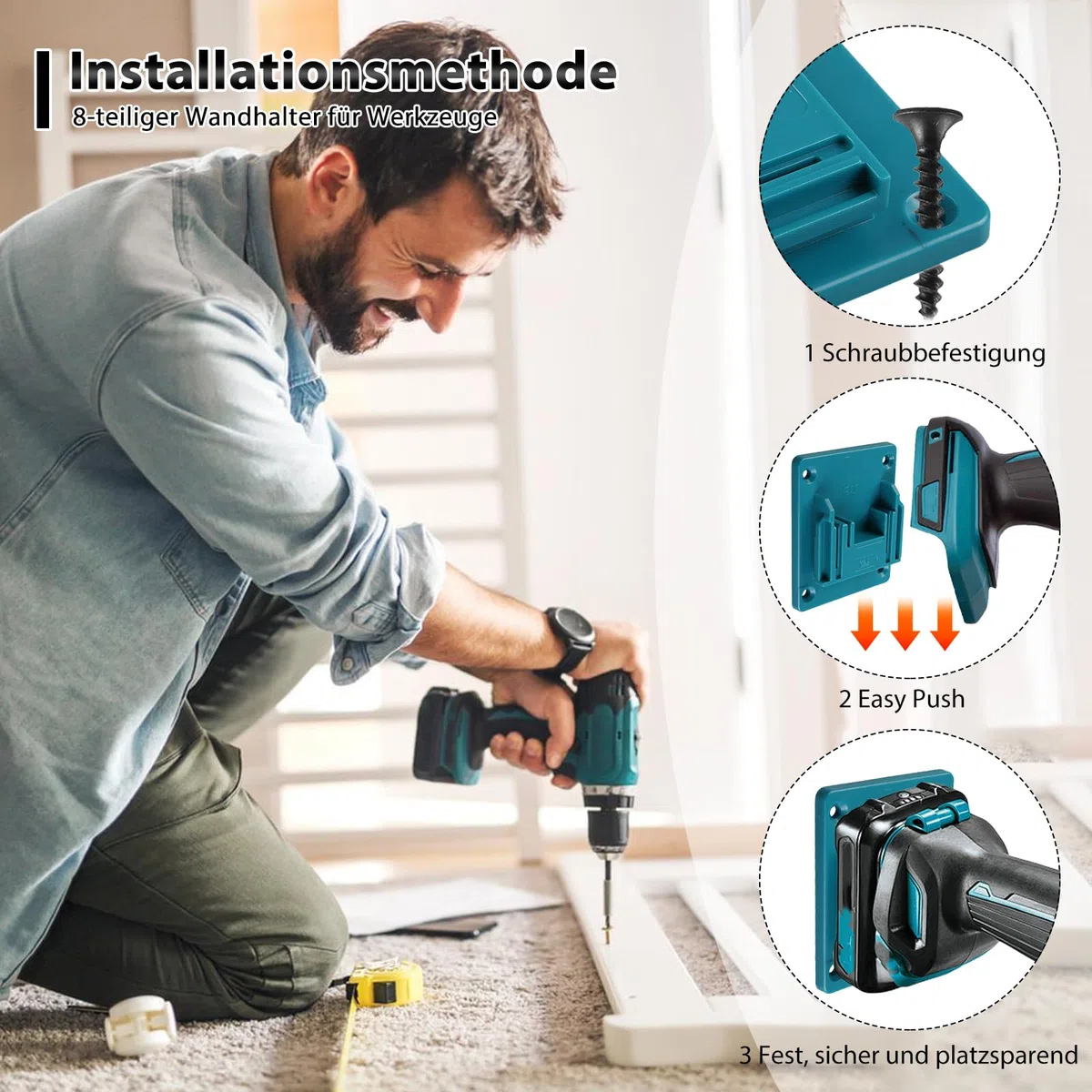HOSPAOP 8 supporti da parete per dispositivi a batteria Makita da 18 V, supporto per trapano per utensili elettrici, supporto per avvitatore con 32 viti, supporto per macchina per officina e garage