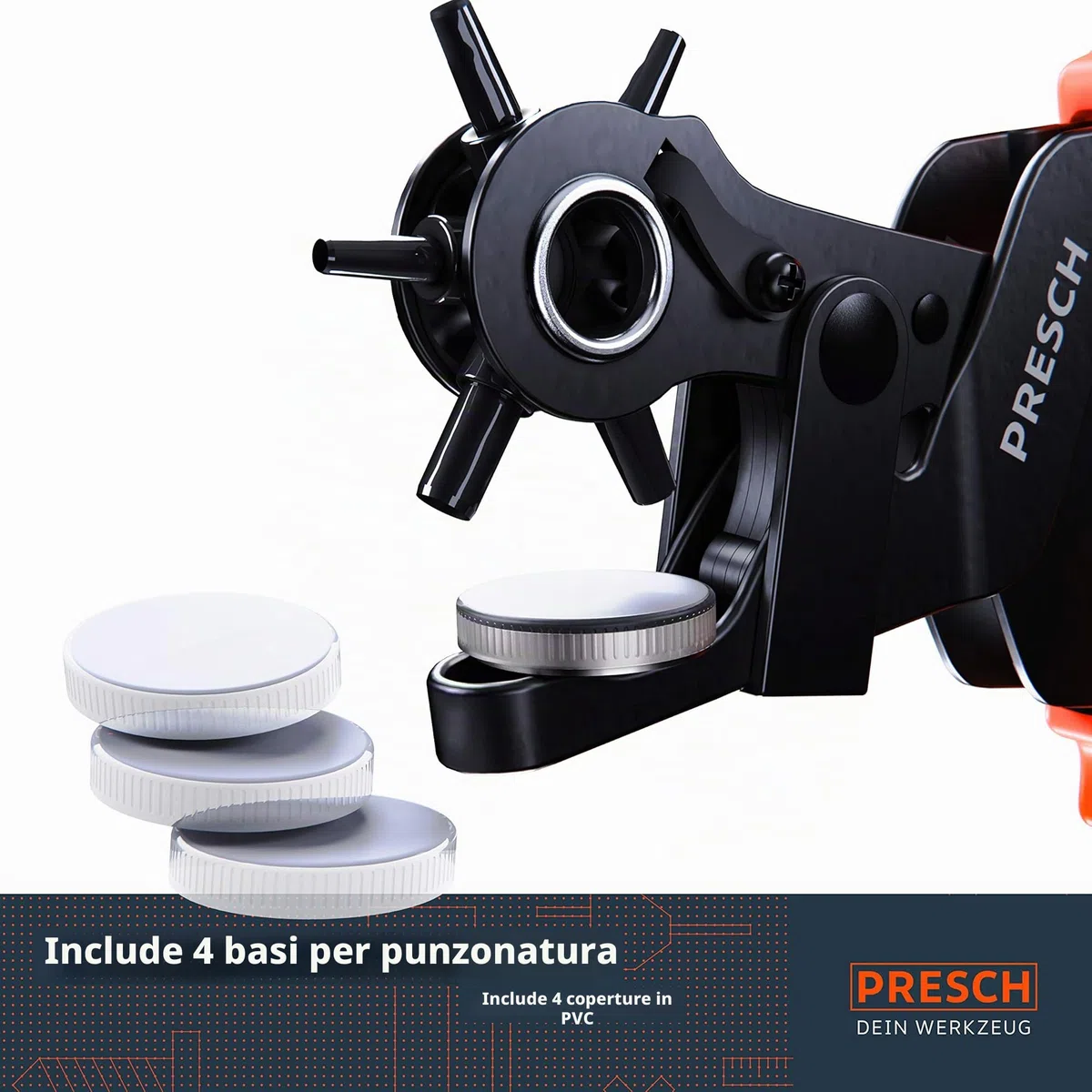 Presch Pinza Fustellatrice per Cuoio - Perforatrice a Revolver con Leva per Cinture - Pinza Fustellatrice Professionale