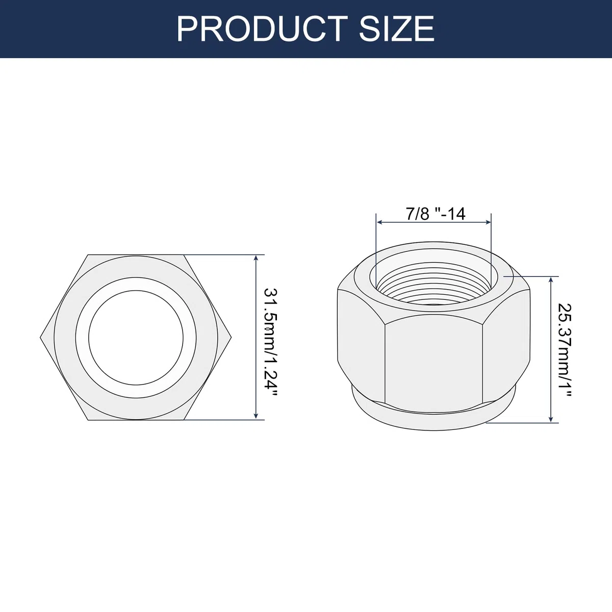 QUARKZMAN 4Pcs 7/8"-14 Dadi Esagonali Con Inserti In Nylon, Dadi Autobloccanti In Acciaio Al Carbonio Con Inserti In Nylon Per Fissaggi Industriali Edili, Bianco&Bianco