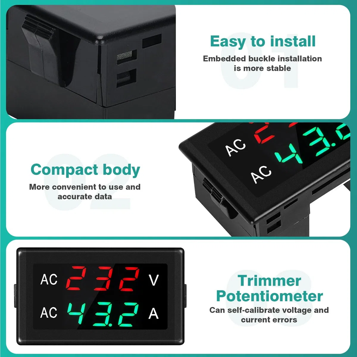 DEWIN Amperometro Voltmetro Digitale LCD AC50-500V 120A Amperometro Voltmetro da Pannello Misuratore di Tensione di Corrente Multimetro Display del Pannello con CT