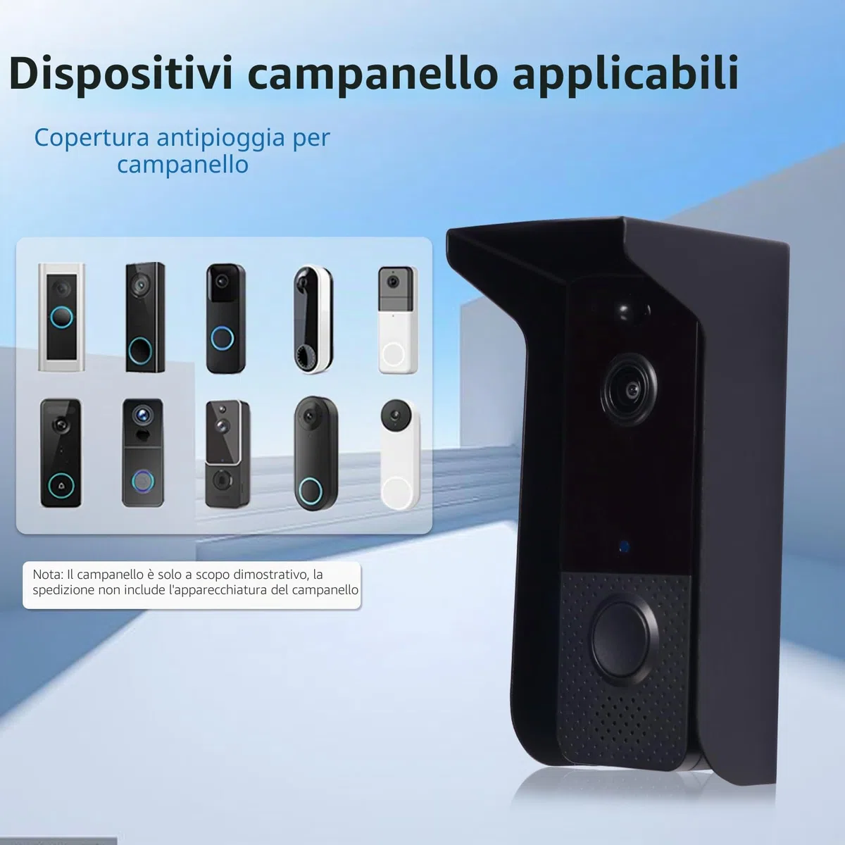 Copertura antipioggia per campanello, protezione antiriflesso per campanello in metallo, resistente al sole e all'acqua, adatta per la maggior parte dei campanelli video