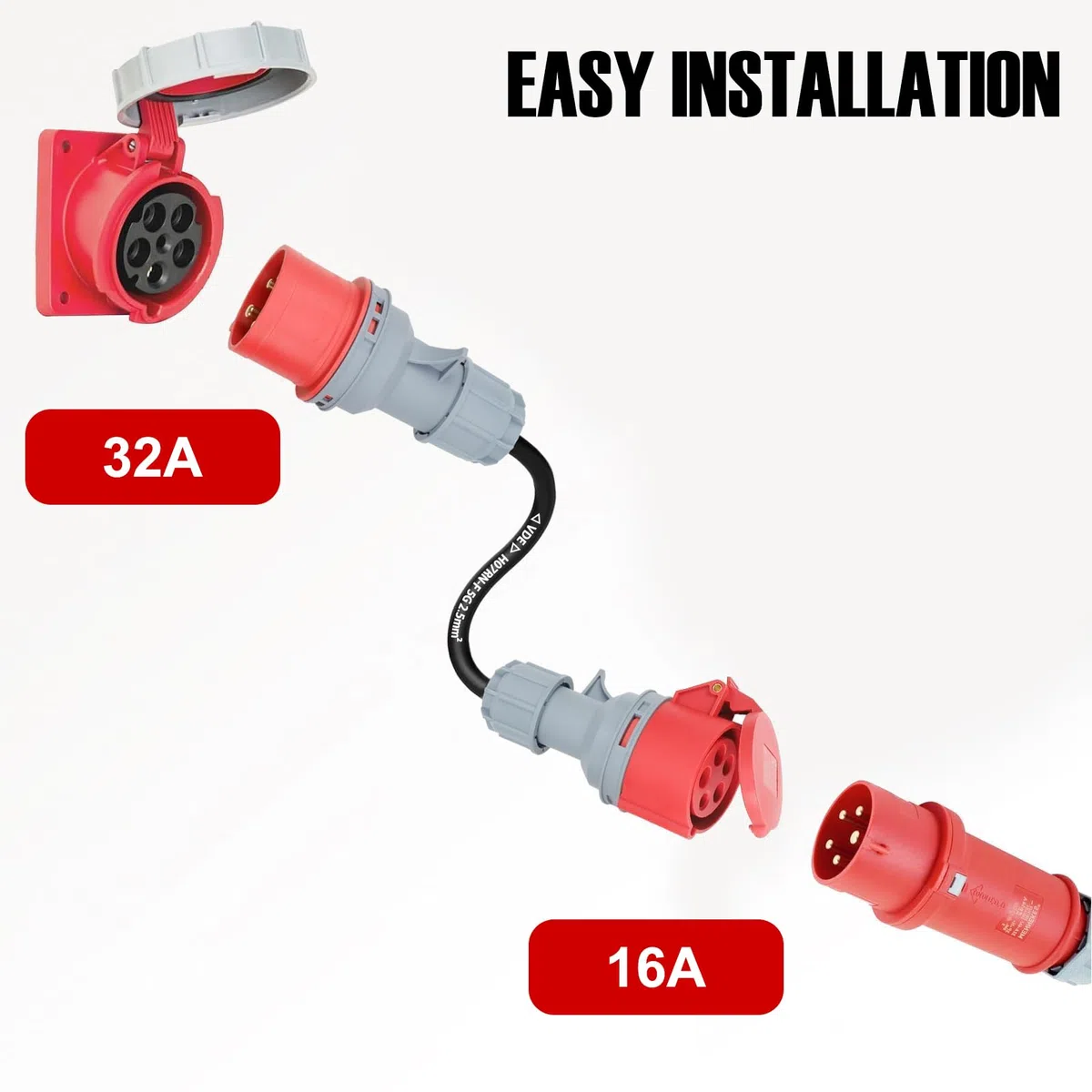 Adattatore CEE da 32 A a 16 A, adattatore VDE, protezione IP44, 400 V (0,5 m), 5 x 2,5 mm²