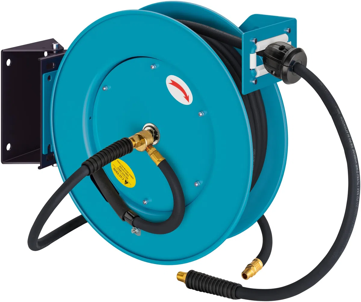 HAZET 9040OS-10 Avvolgitubo aperto,20 Metri,10 mm, Max. 20 bar,Struttura in acciaio,Riavvolgimento automatico,Base girevole,Incl. opzioni di montaggio, lunghezza di collegamento 2 Metri