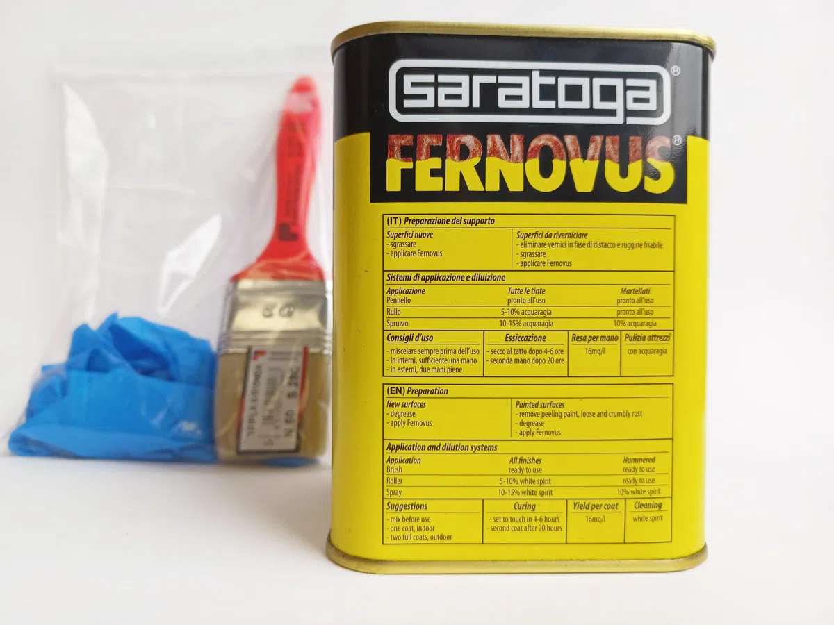 DMS Fernovus Colore Grigio Medievale Metallizzato Gel Vernice Smalto Antiruggine in conf da 750 ml con guanti nitrile e pennello inclusi!!! Bundle