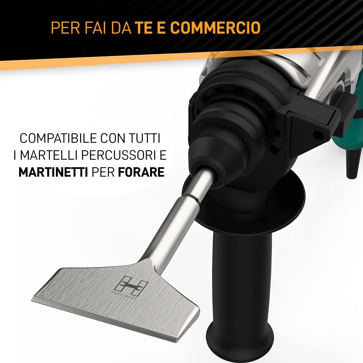 HARDTWERK Scalpello per piastrelle Turbo SDS Plus, 165 x 75 mm, scalpello piatto largo per rimuovere piastrelle e colla da piastrelle, per perforatore, scalpello largo