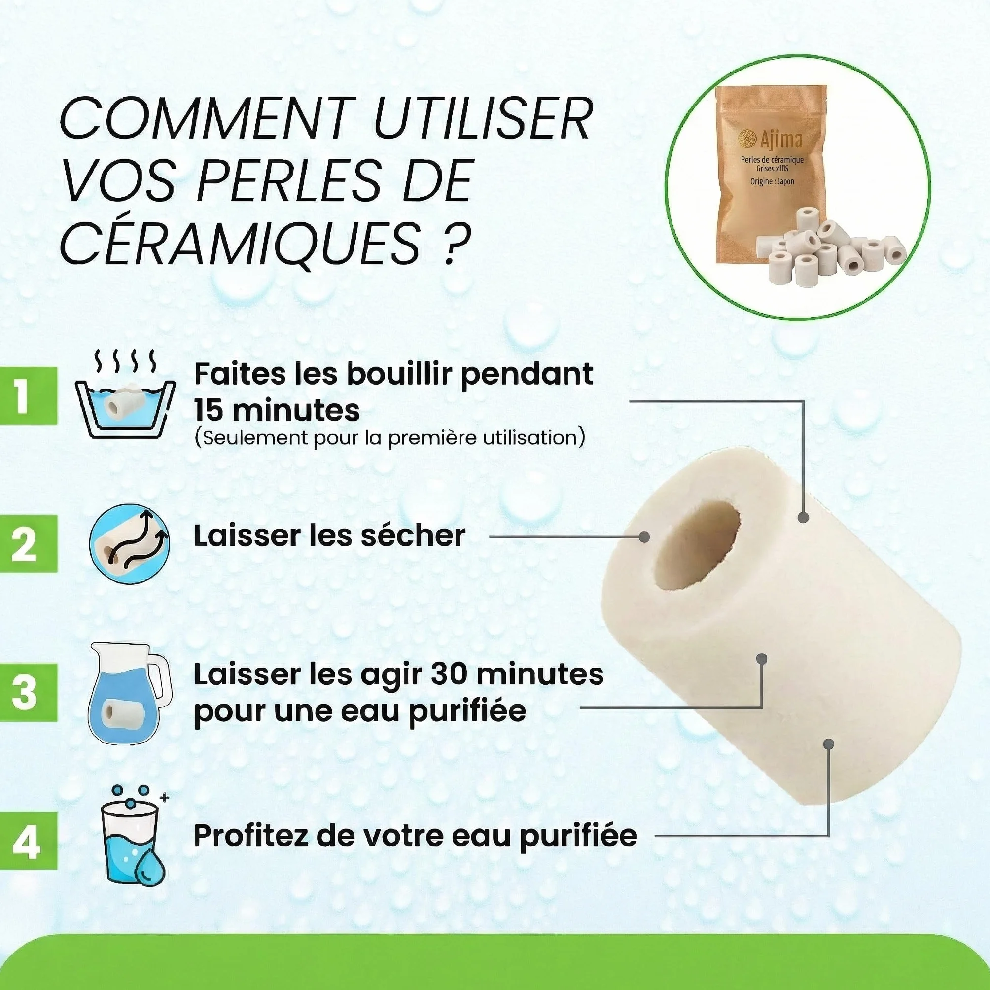 105 perline di ceramica grigie fermentate – Filtro acqua naturale anti-calcare per caraffa, bollitore, bottiglia, lavatrice, purificazione e ammorbidimento dell'acqua