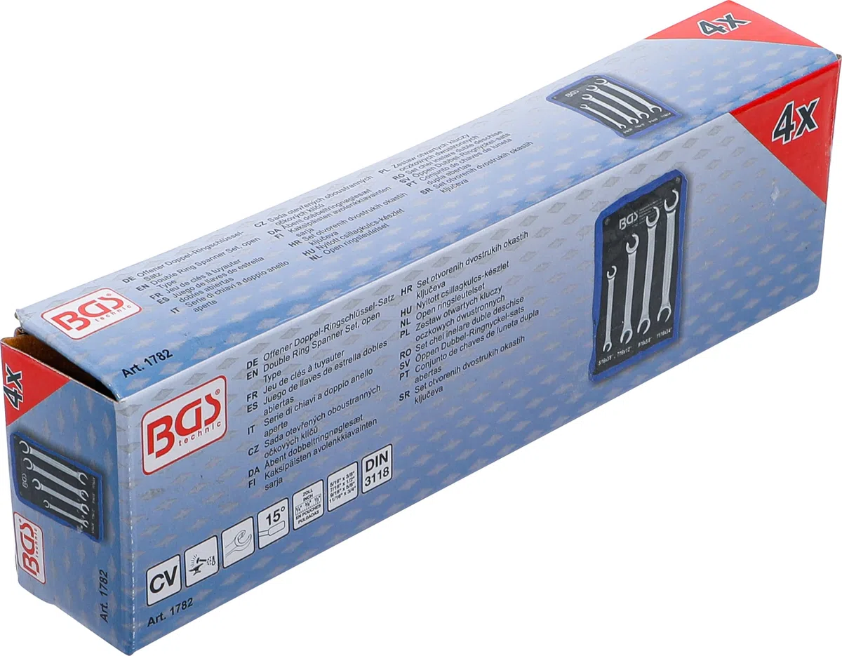 BGS 1782 | Serie di chiavi a doppio anello aperte | dimensioni in pollici | 4 pz.