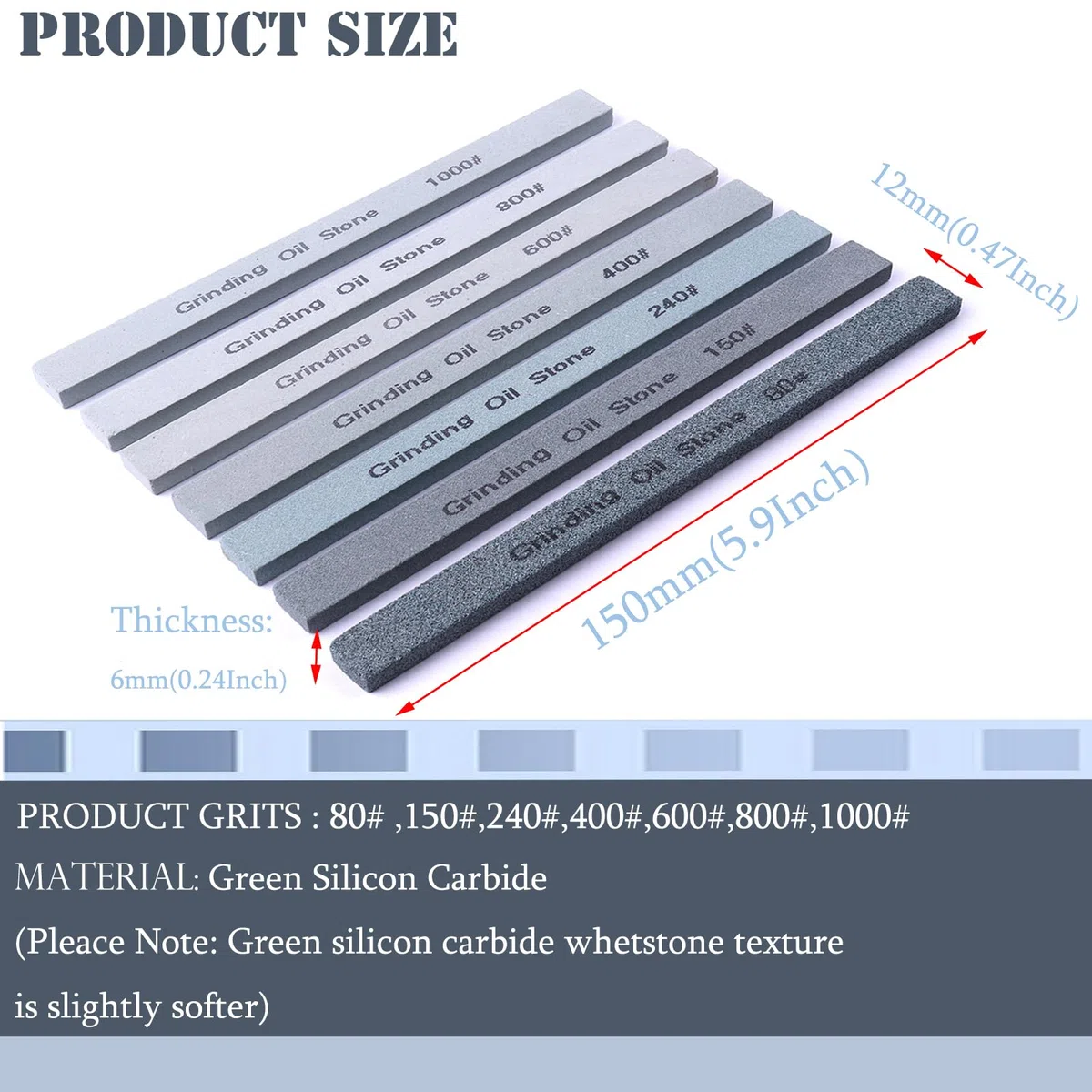 Set di pietre per affilare, 7pcs coltello Whetstone Set - 80# 150# 240# 400# 600# 800# 1000# (5.9x0.47x0.24Inch)