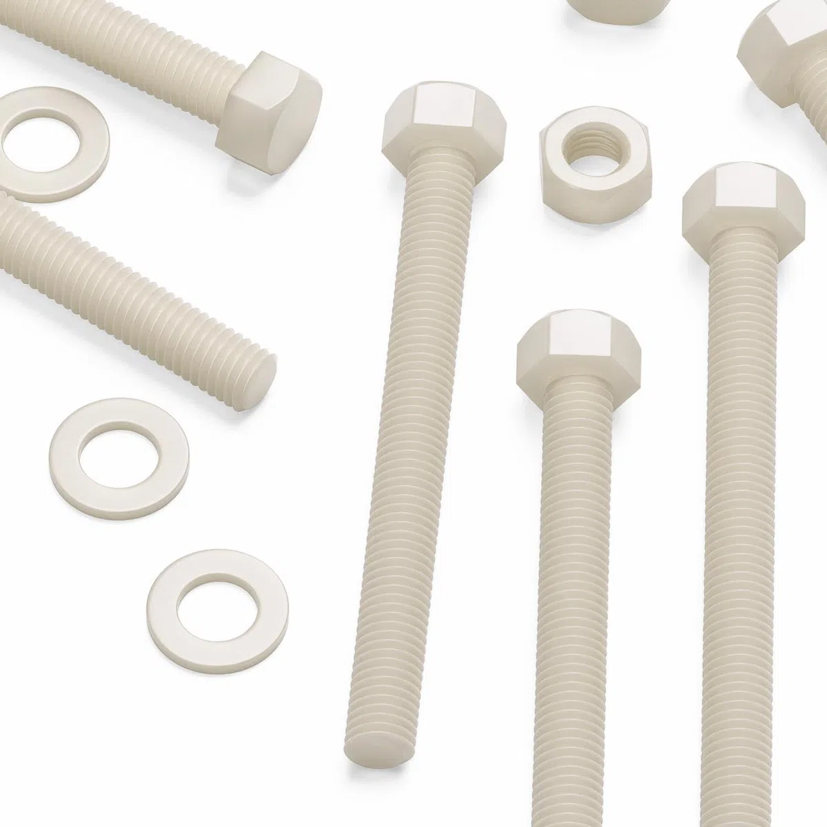 10x Viti a Testa Esagonale Nylon Naturale, M10 x 100mm, Dadi e bulloni di plastica, Rondelle, Nylon Naturale