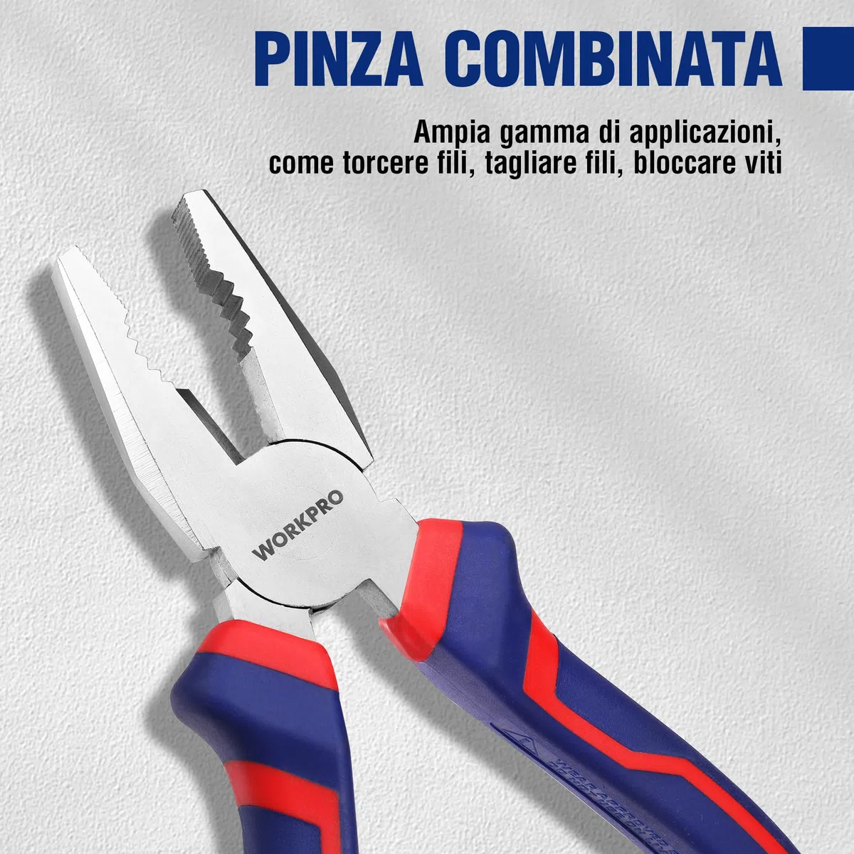 WORKPRO Set di 3 Pinze: Becchi Lunghi 160 mm, Taglio Laterale 160 mm, Combinata 180 mm - Manici Morbidi per Riparazioni Domestiche