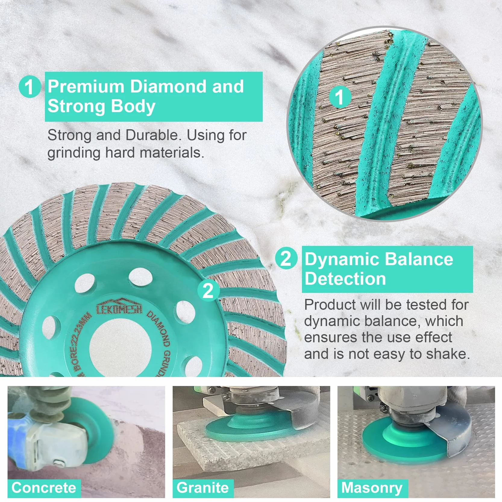 Mola a Tazza Diamantata - 125mm Disco Diamantato per Granito Marmo Muratura,Disco Smerigliatura Turbo per Calcestruzzo LEKOMESH
