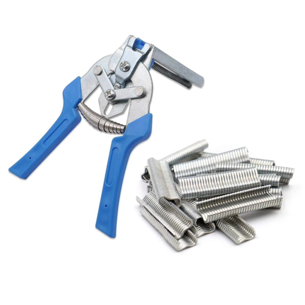Pinza Per Anelli Per Unghie di Tipo M,Multifunzionale Pinza Per Anelli con 600 Chiodi M, Utensile Manuale Per la Manutenzione e la Riparazione di Recinti di Gabbie Per Polli e Uccelli (Blu)