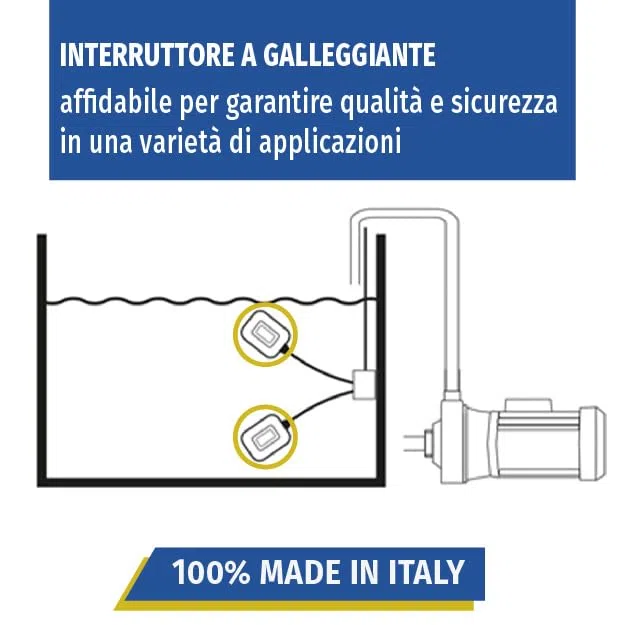 Galleggiante a Interruttore KEY, Press Control Sensore Livello Acqua per Pompa con Contrappeso per Acqua Pulita e Sporca, Sensore Allagamento, Made in Italy (cavo 3mt)