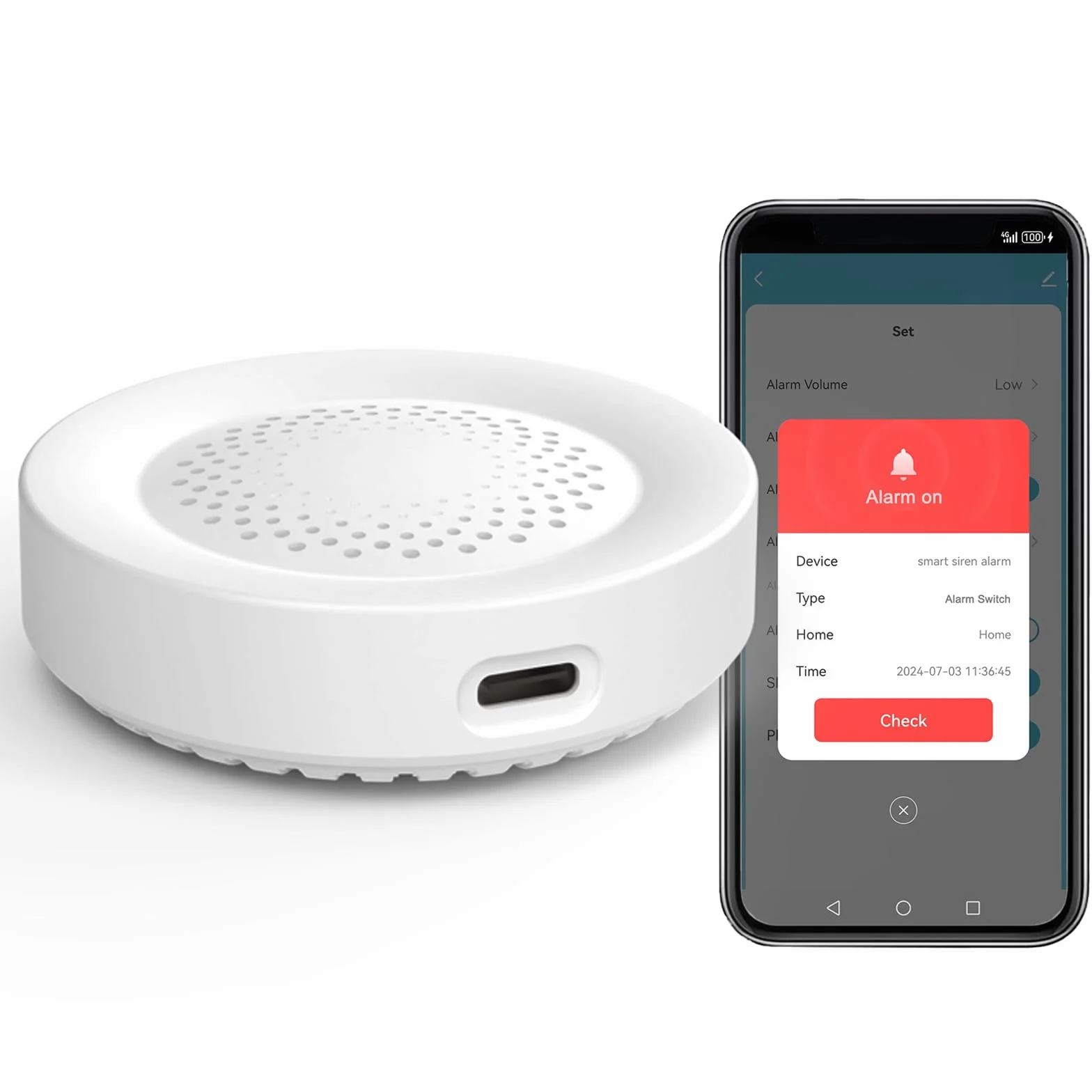 Smart Siren Alarm, Forte 100dB, Allarme Wireless per Sensore Porta Finestra, 32 Tipi di Suoni di Allarme Disponibili