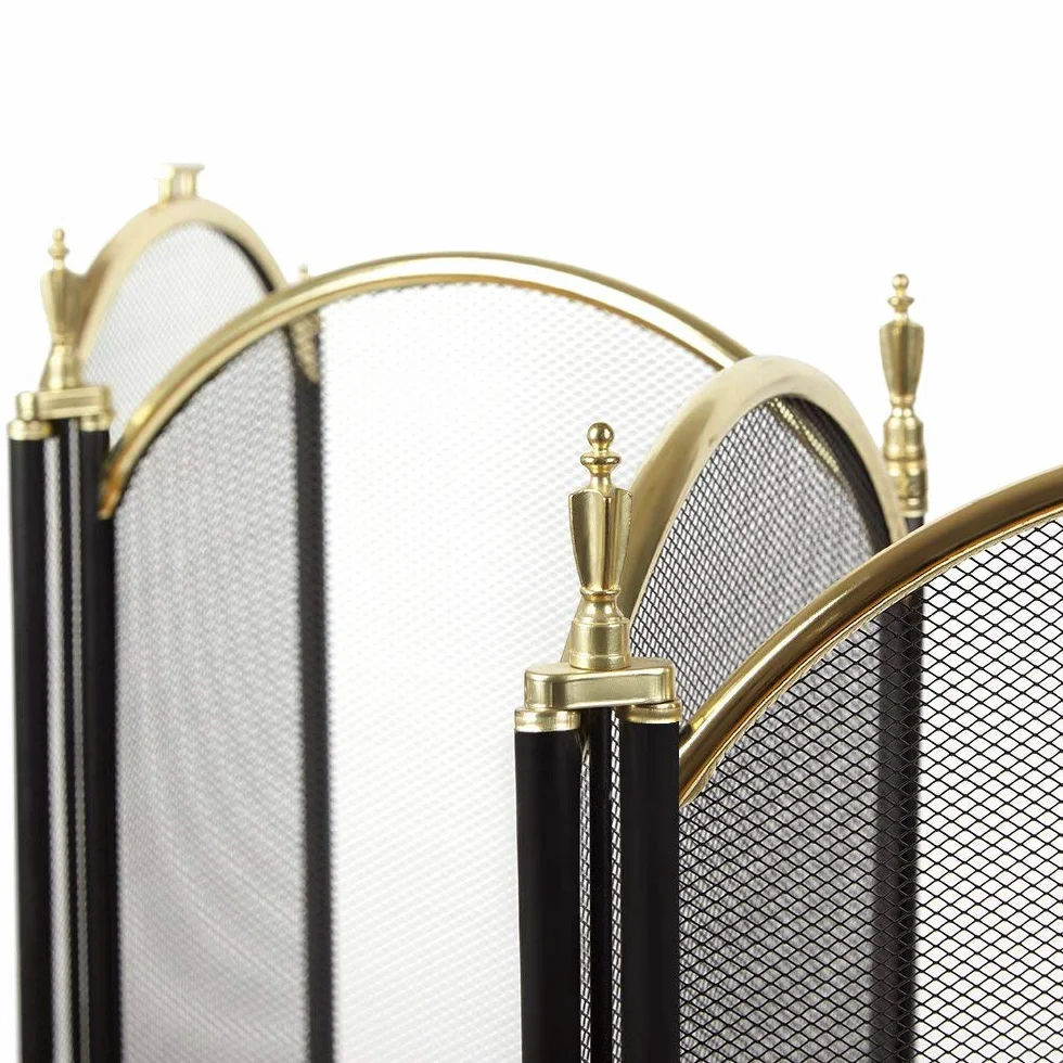 Amagabeli Grande Parascintille per camino Oro 4 Pannelli Ornato Ferro Battuto Nero Metallo Camino Cancello In Piedi Rete Decorativa In Acciaio Solido Schermo per Camino Strumenti Esterni Accessori