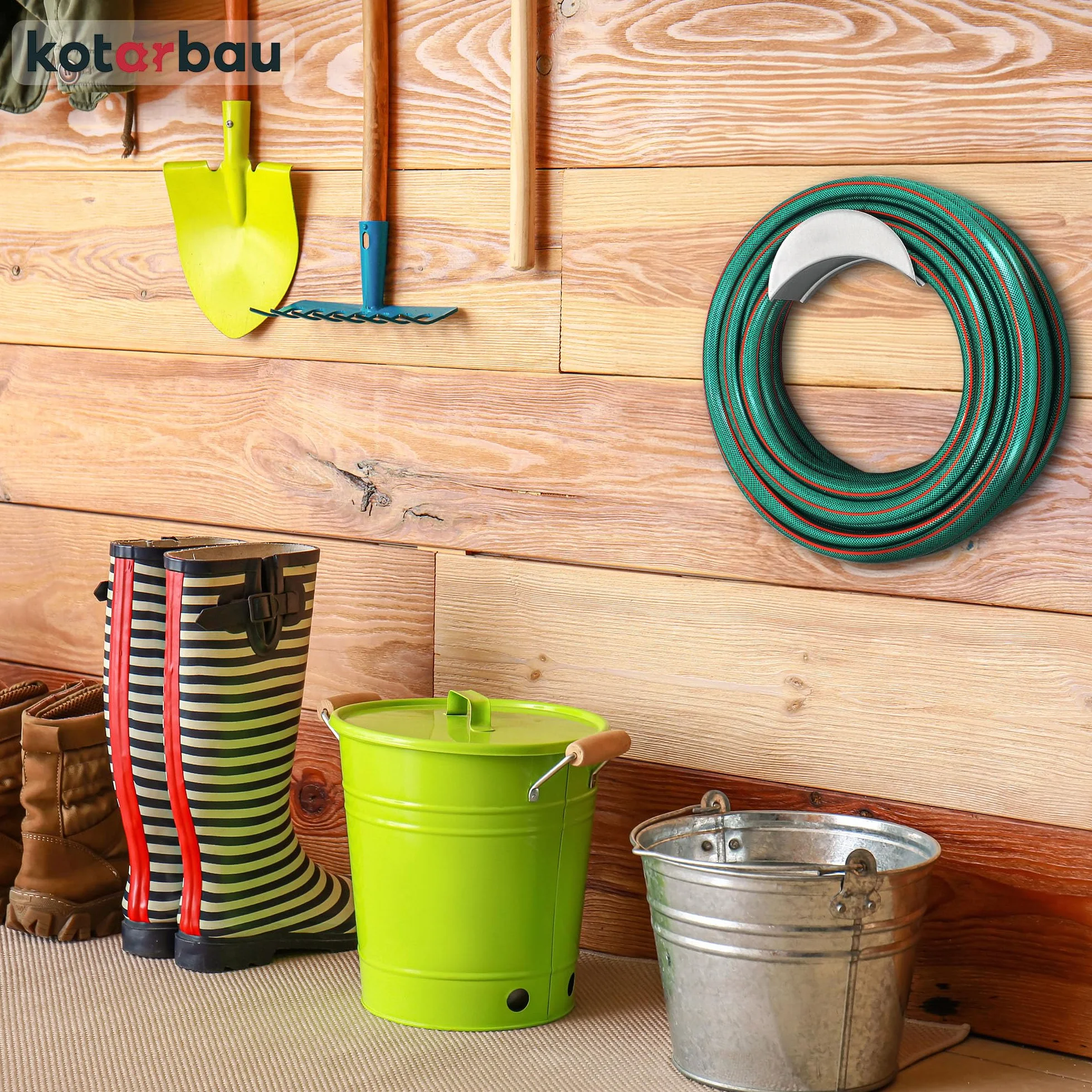 KOTARBAU® 2 Pezzi Supporto da Parete per Tubo 275 x 113 mm in Acciaio Zincato Argento per Tubi da Giardino Appendiabiti