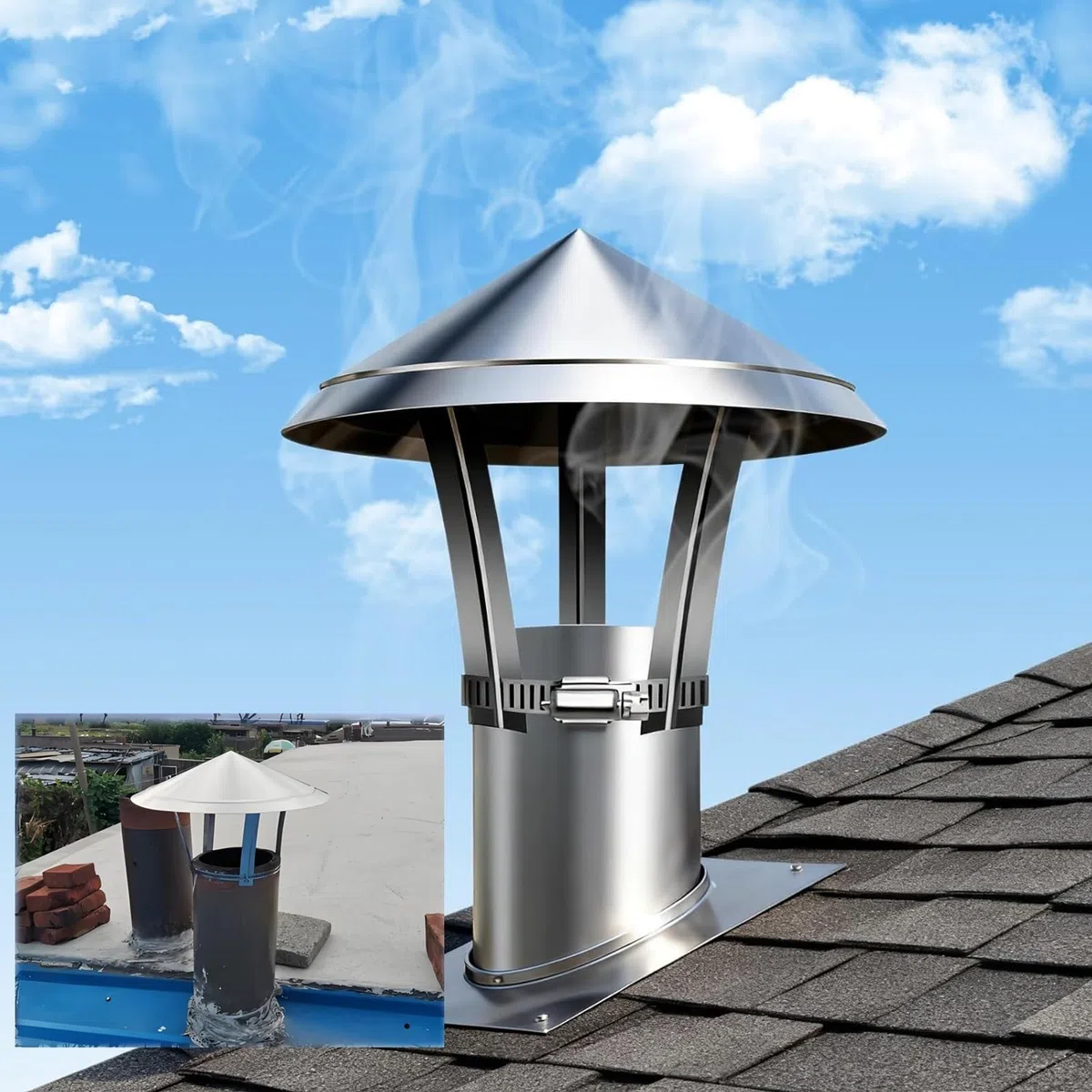 50-300mm Comignolo Antivento Antipioggia per Camino Terminale Canna Fumaria, Copertura Abbattitore Fumi Stufa Pellet, Cappello Scarico for Esterni(150mm/5.9in)