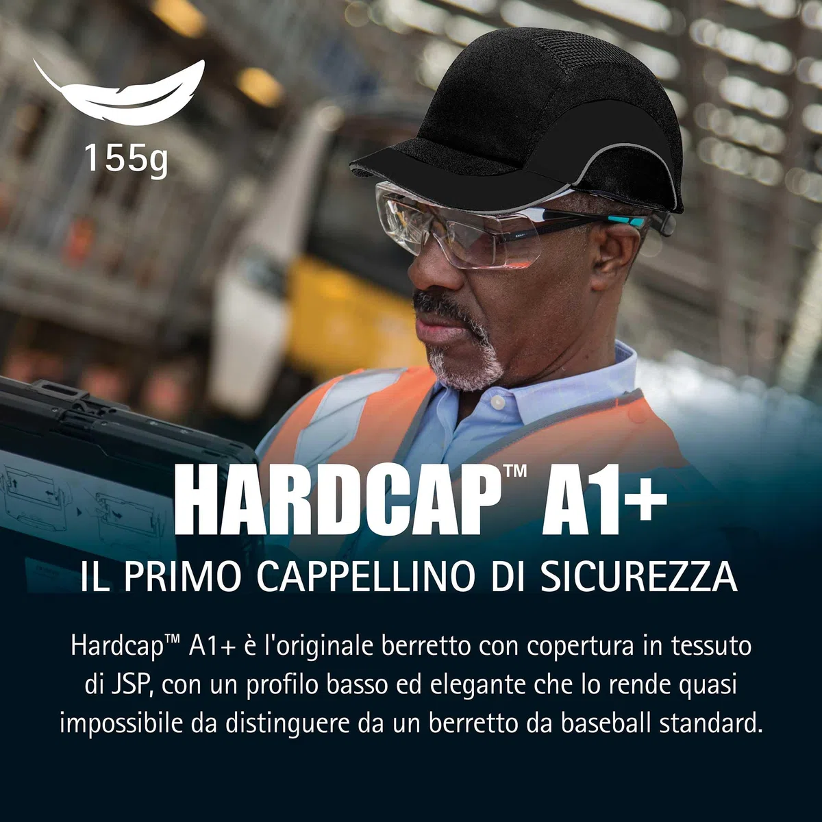 JSP HARDCAP A1+ Cappellino Antinfortunistico Leggero Antiurto - Visiera 5 cm - Blu Navy - Ventilazione per Comfort - Uso in Ingegneria, Logistica e Produzione - EN 812