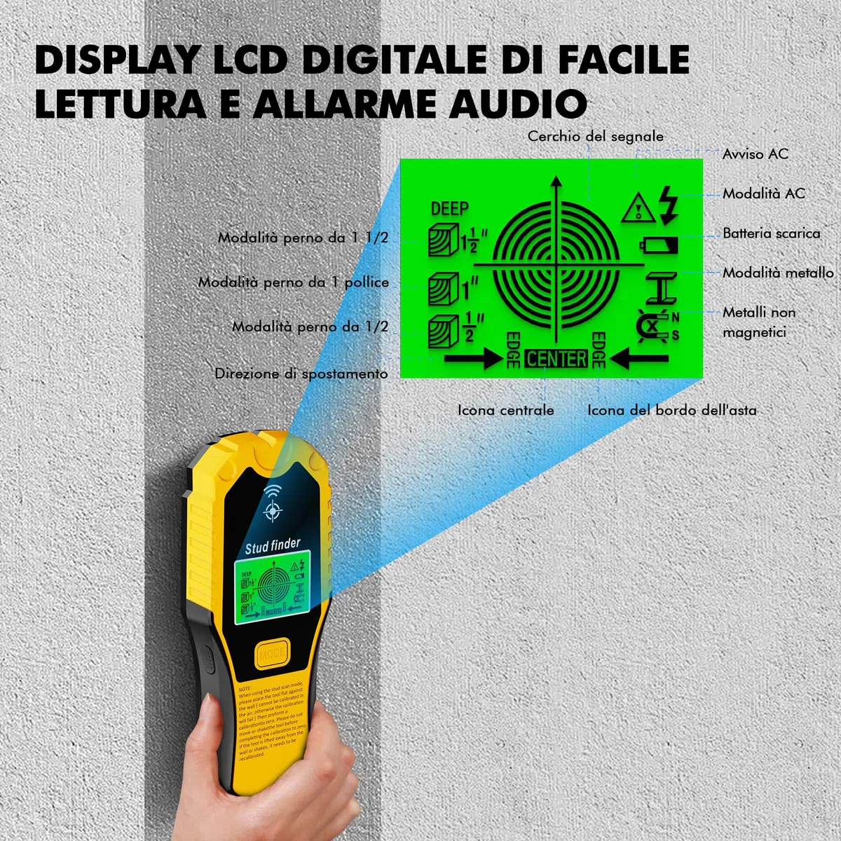 ETENTOUS Rilevatore Tubi e Cavi Elettrici, Rilevatore Metalli Muro, Sensore Elettronico 5 In 1, Rilevatore Di Tubi Metallici, Display Lcd Con Batteria, Per Rilevare Legno, Metallo E Cavi Nel Muro