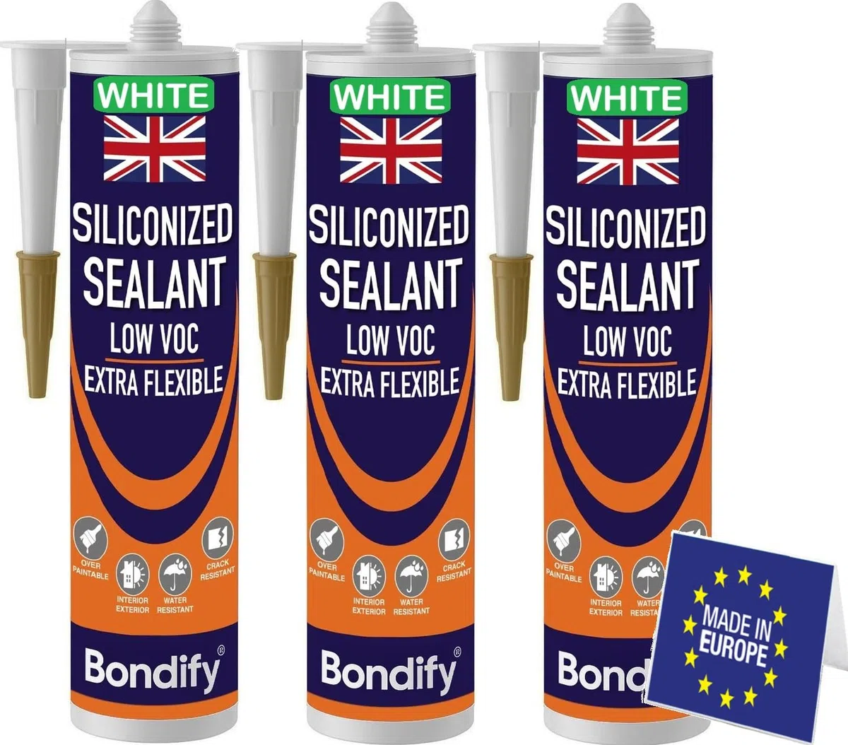 Sigillante Impermeabile per Finestre Bianco, Interni Esterni Silicone Acrilico Verniciabile Bianco 500g x 3 SENZA SOLVENTI Silicone Acrilico Sigillante per Crepe e Fessure, Bagno Cucina, Porta