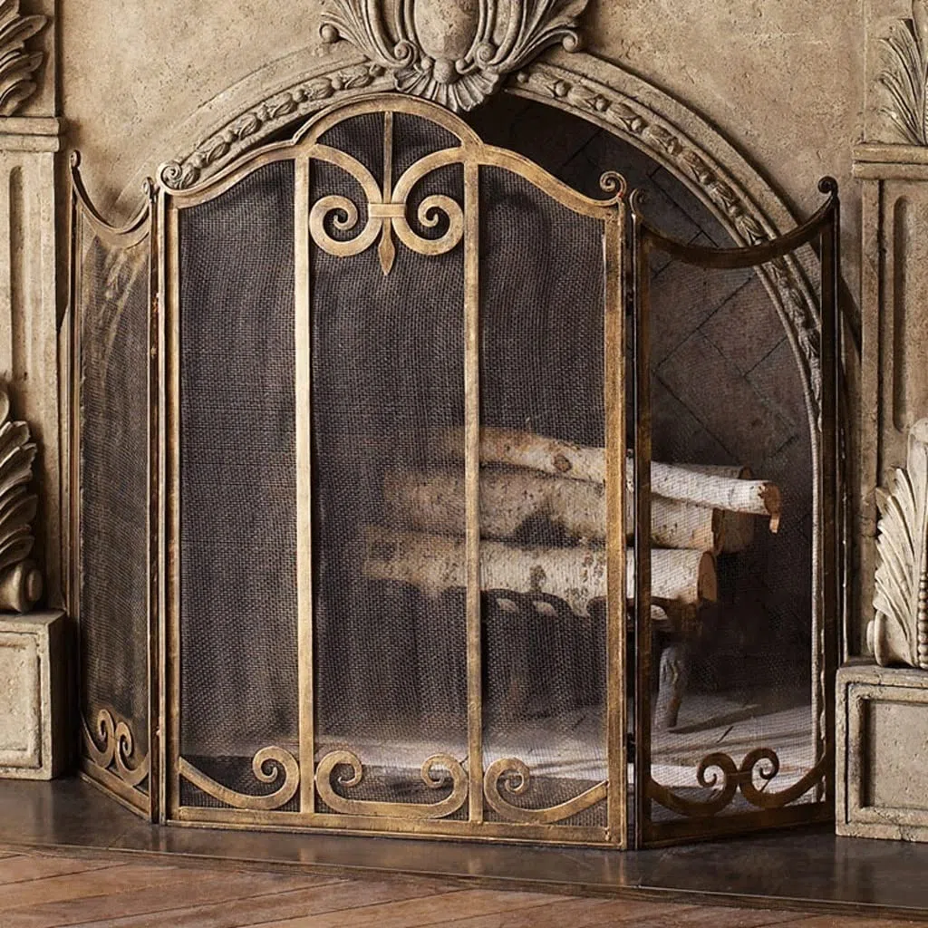 Pantalla De Chimenea De Metal con 3 Paneles De Protección Contra Chispas De Hierro Forjado, Resistente A La Humedad, Sólida, para Exteriores, Accesorios para Herramientas,